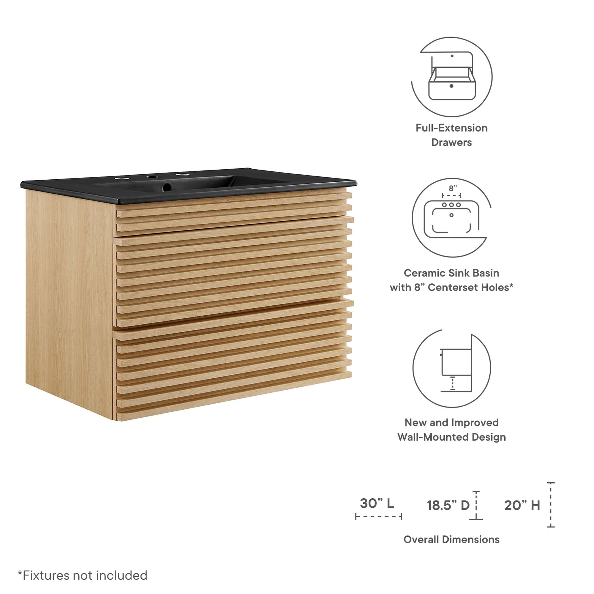 Modway Render 30" Wall-Mount Bathroom Vanity