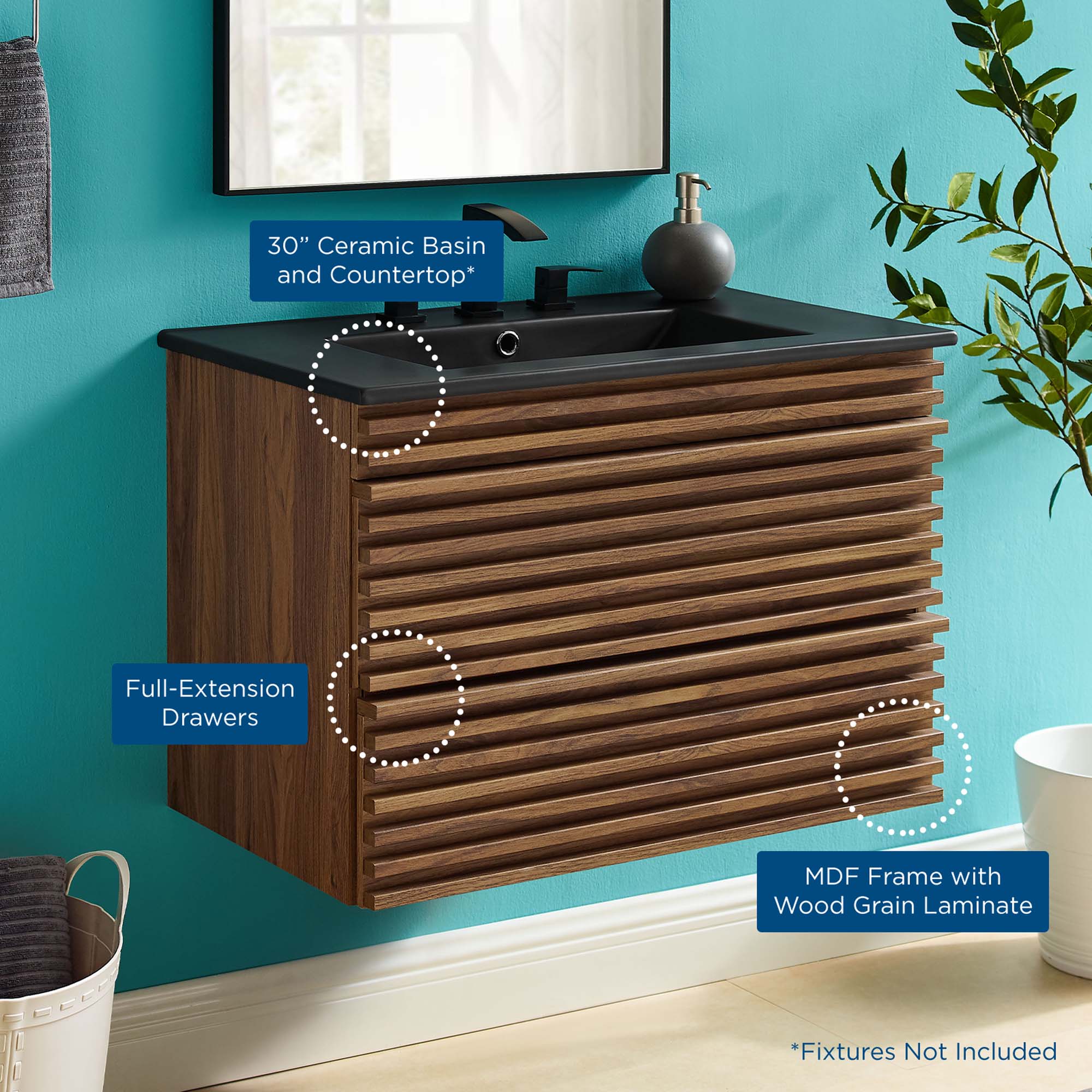Modway Render 30" Wall-Mount Bathroom Vanity