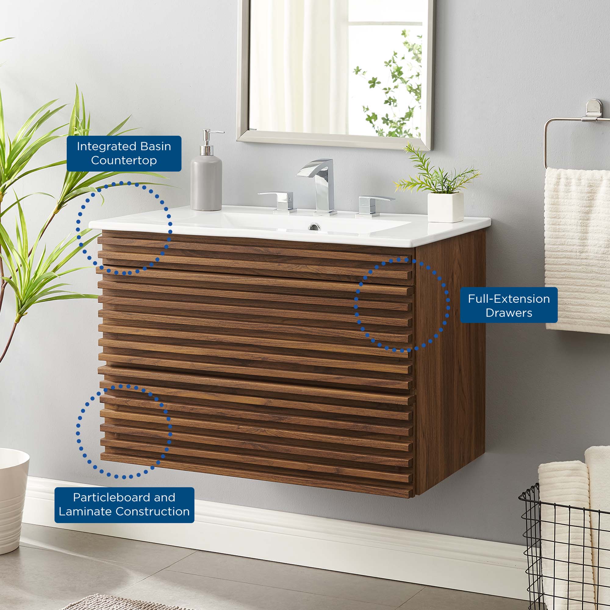 Modway Render 30" Wall-Mount Bathroom Vanity