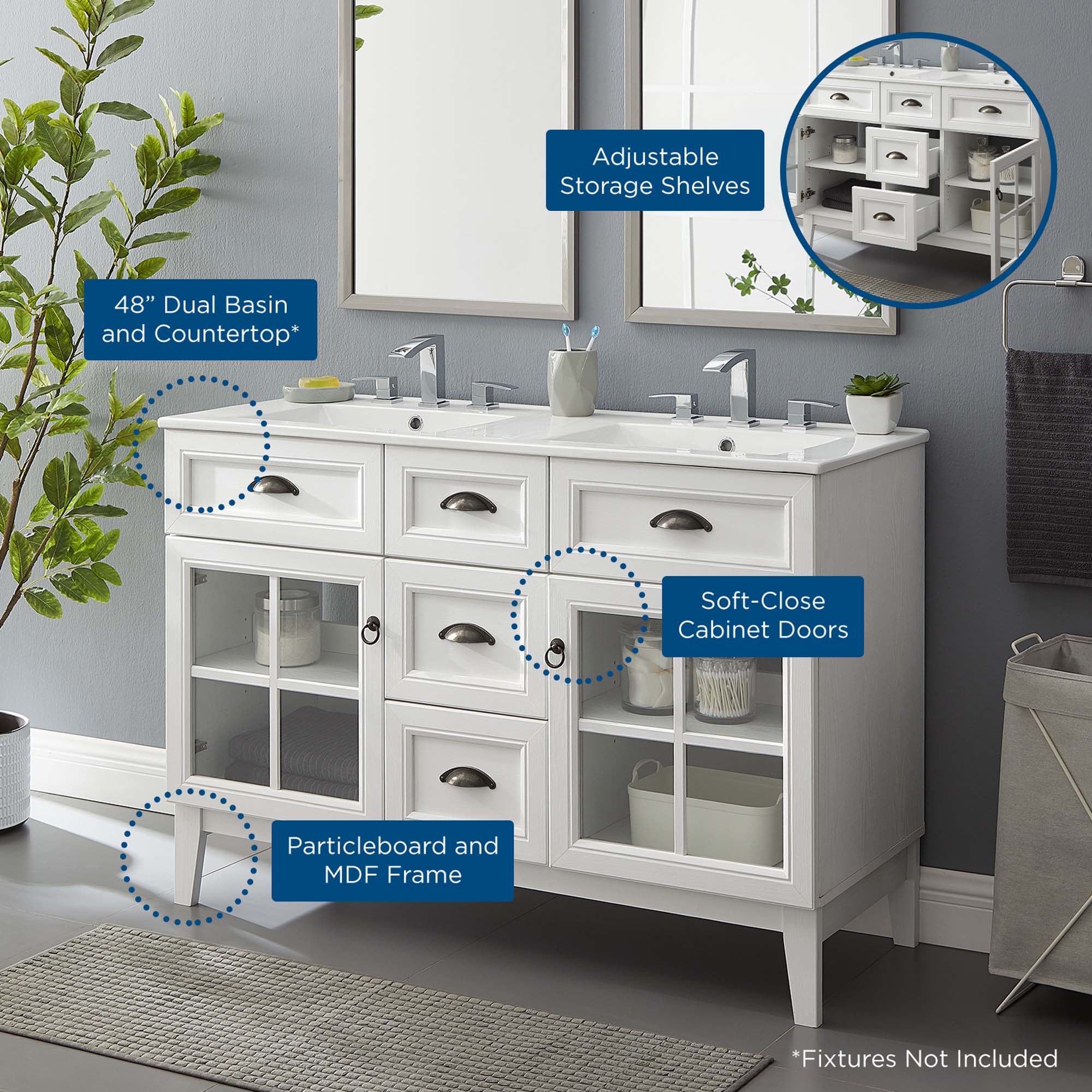 Modway Isle 48" Double Bathroom Vanity Cabinet