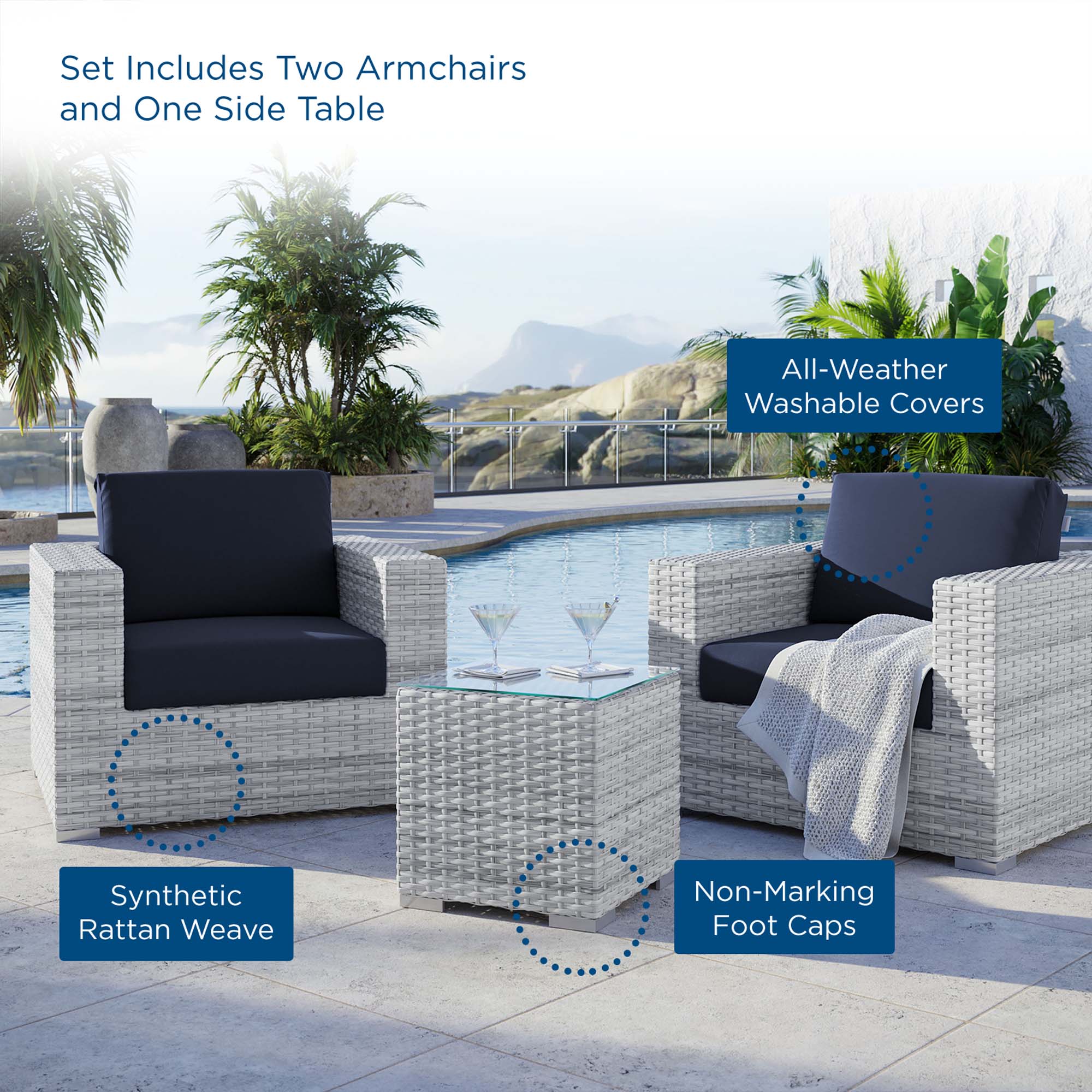 Modway Convene 3-Piece Outdoor Patio Set