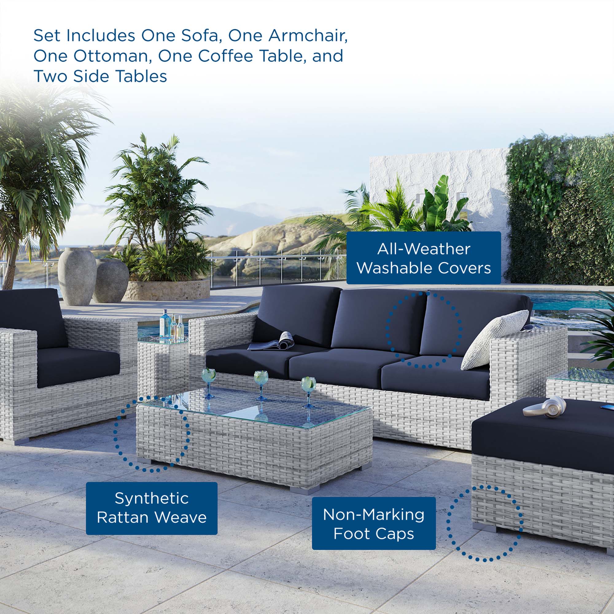 Modway Convene 6-Piece Outdoor Patio Set