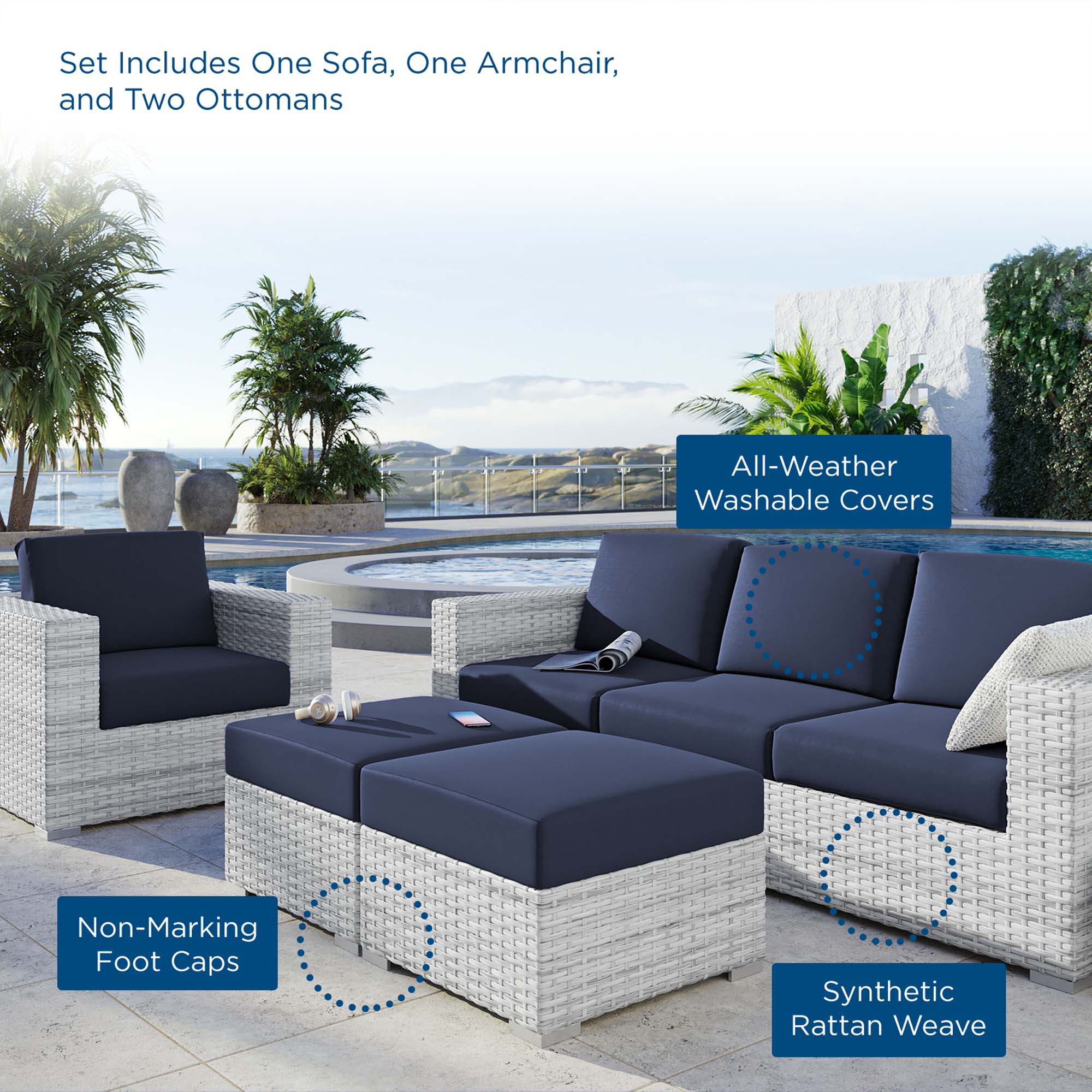 Modway Convene 4-Piece Outdoor Patio Set