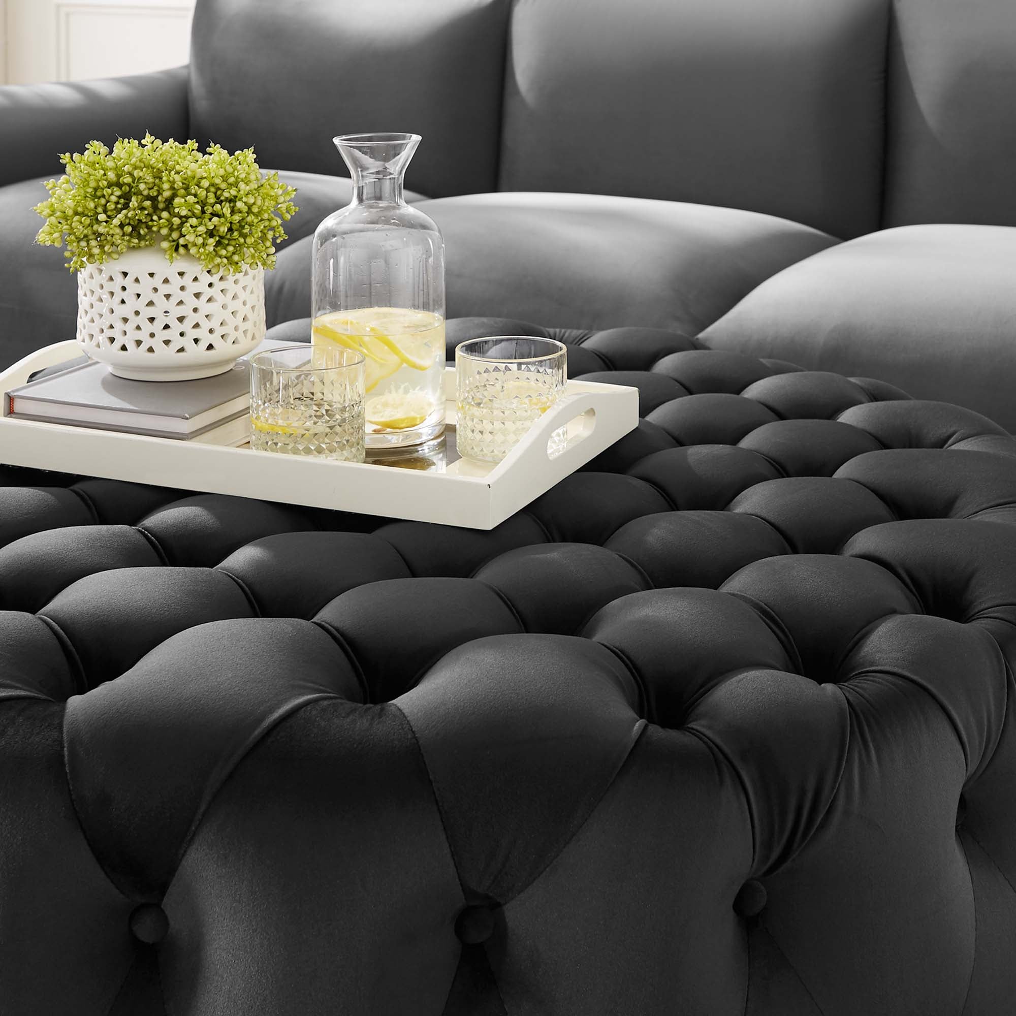 Modway Amour Tufted Button Large Round Performance Velvet Ottoman