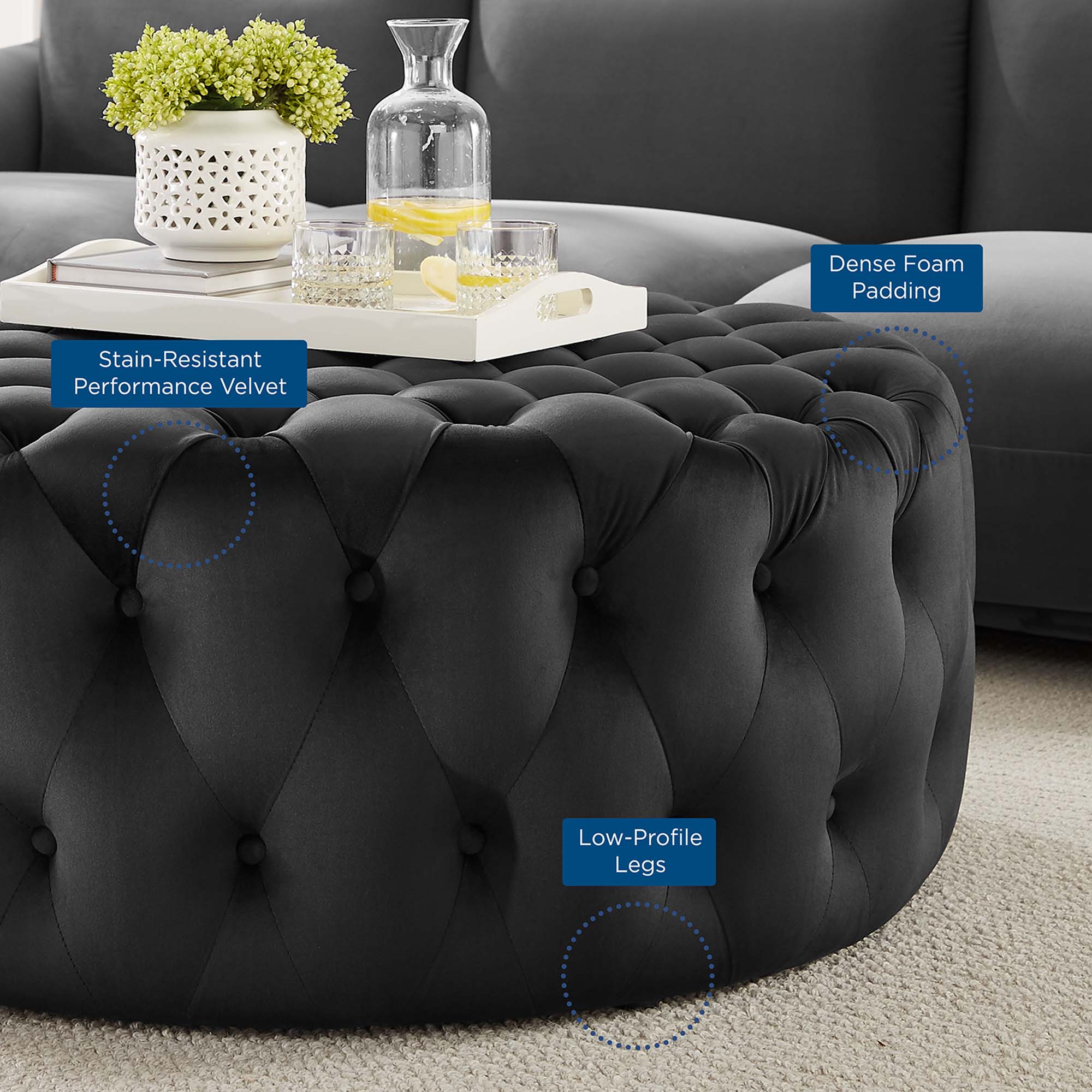 Modway Amour Tufted Button Large Round Performance Velvet Ottoman