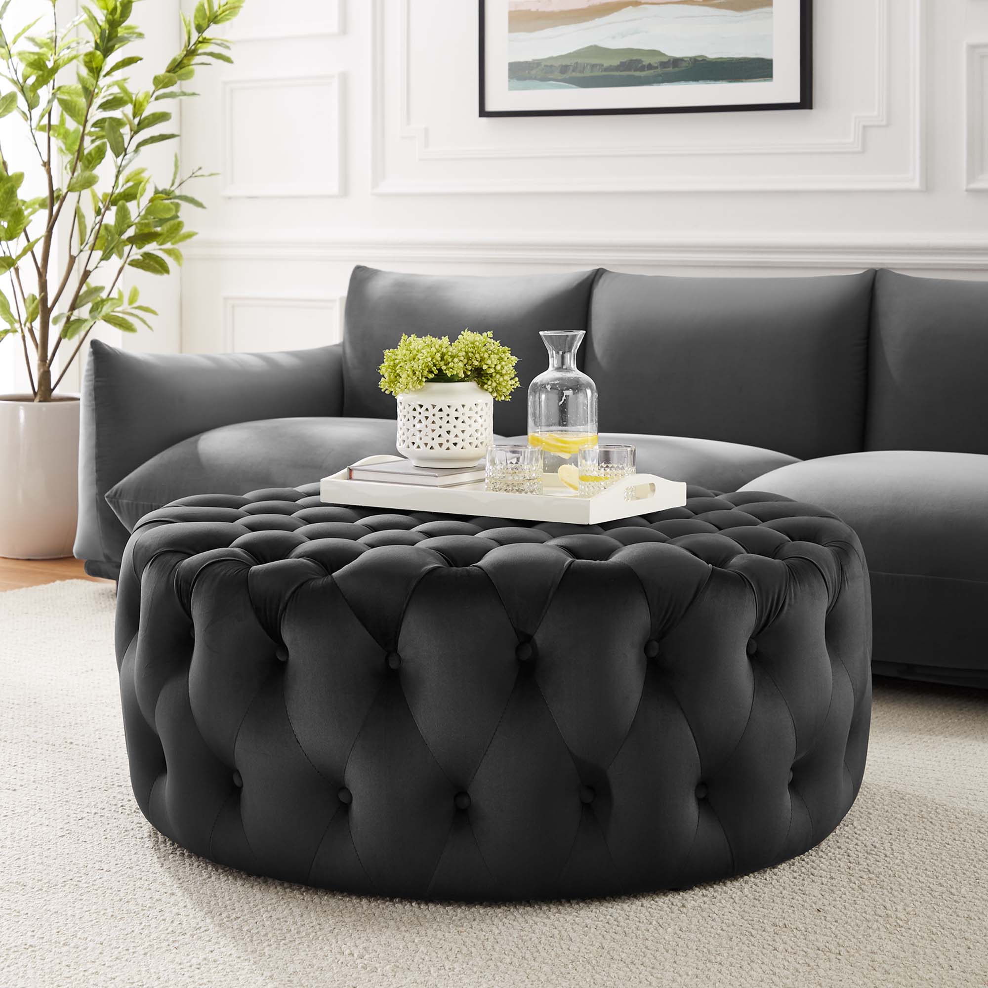 Modway Amour Tufted Button Large Round Performance Velvet Ottoman