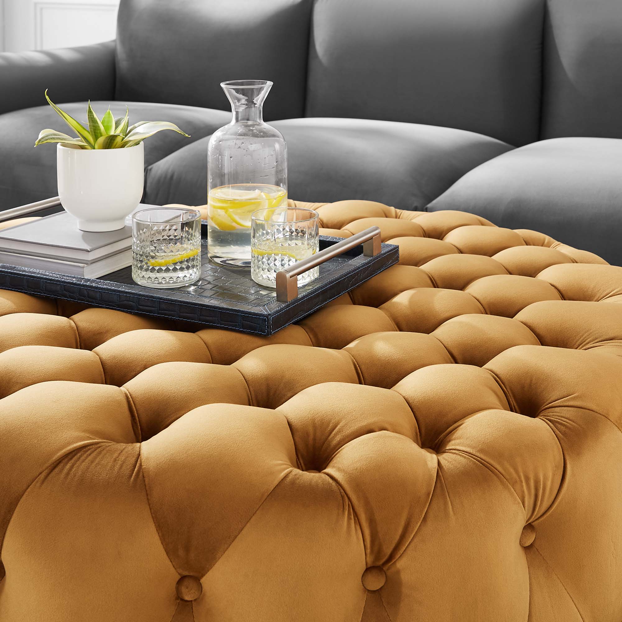 Modway Amour Tufted Button Large Round Performance Velvet Ottoman