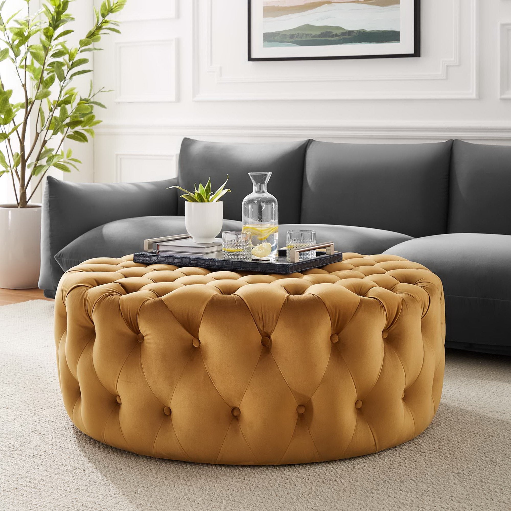 Modway Amour Tufted Button Large Round Performance Velvet Ottoman