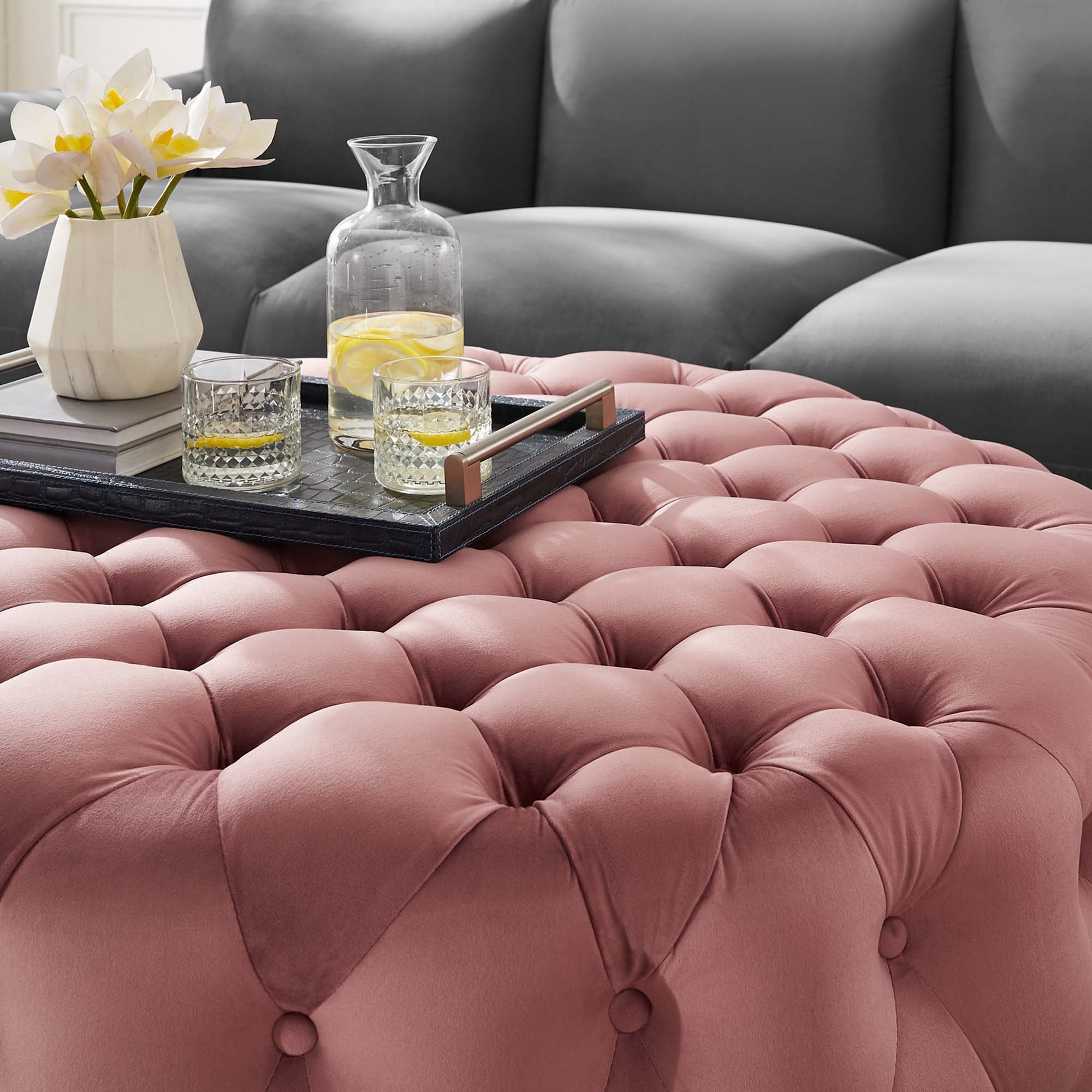 Modway Amour Tufted Button Large Round Performance Velvet Ottoman