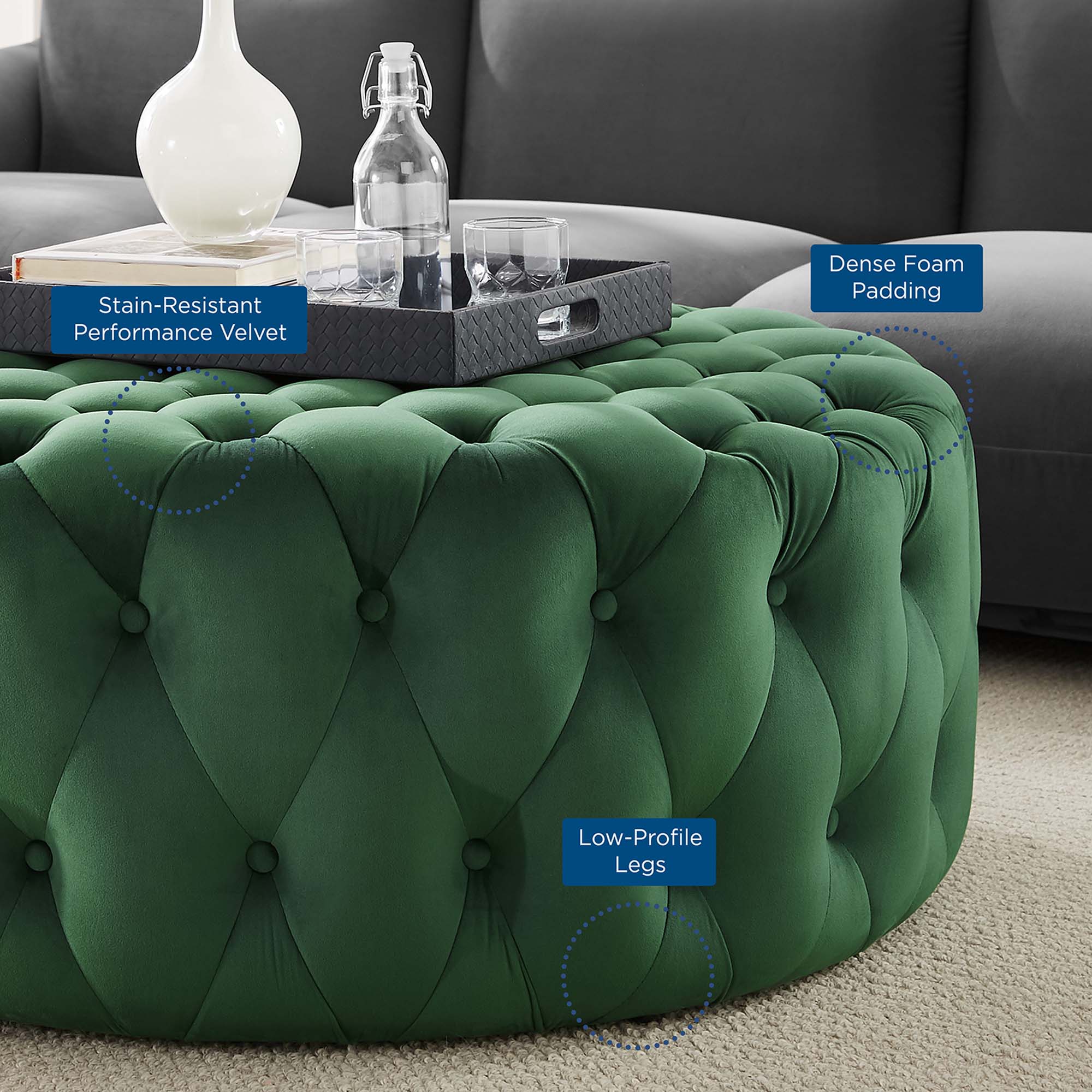 Modway Amour Tufted Button Large Round Performance Velvet Ottoman