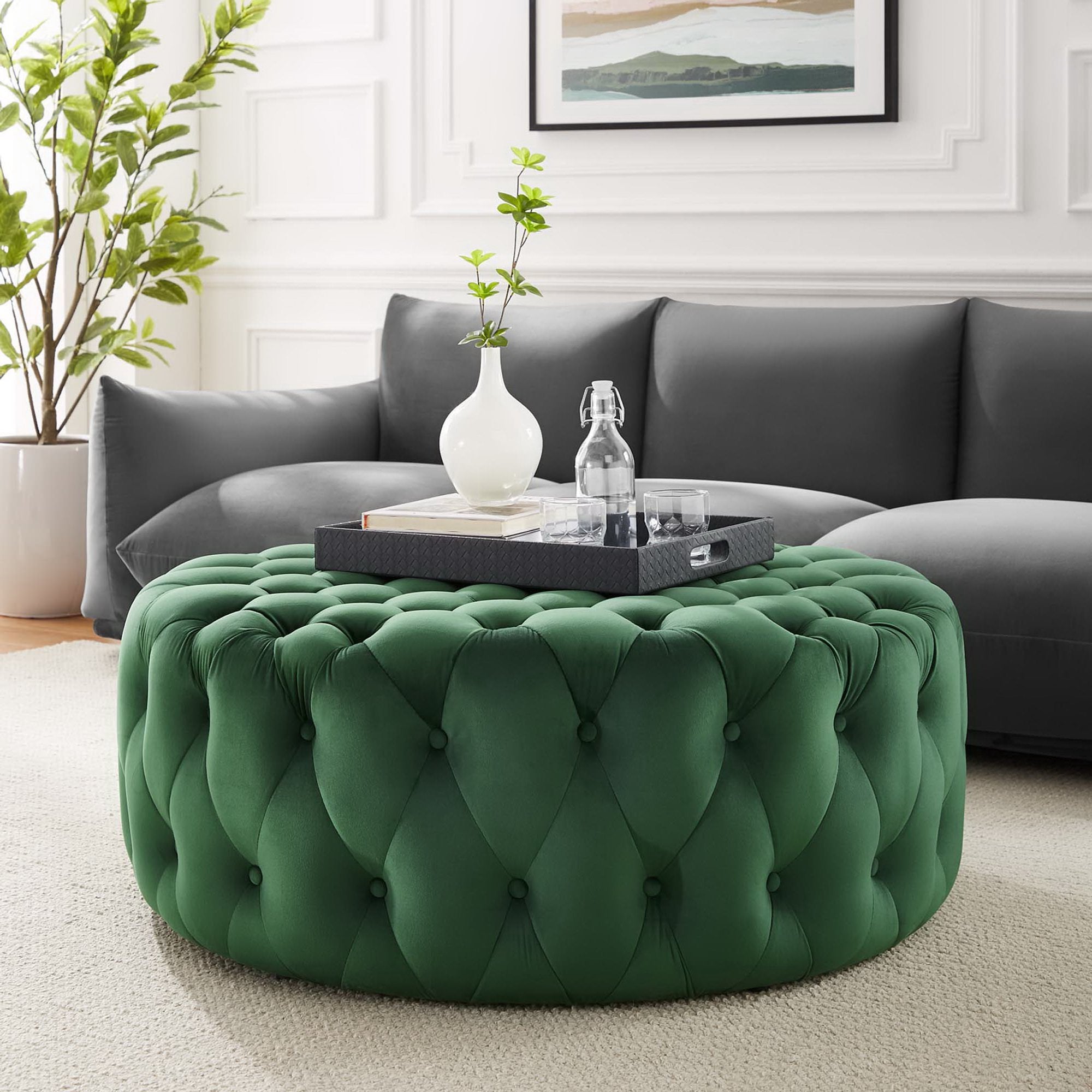 Modway Amour Tufted Button Large Round Performance Velvet Ottoman
