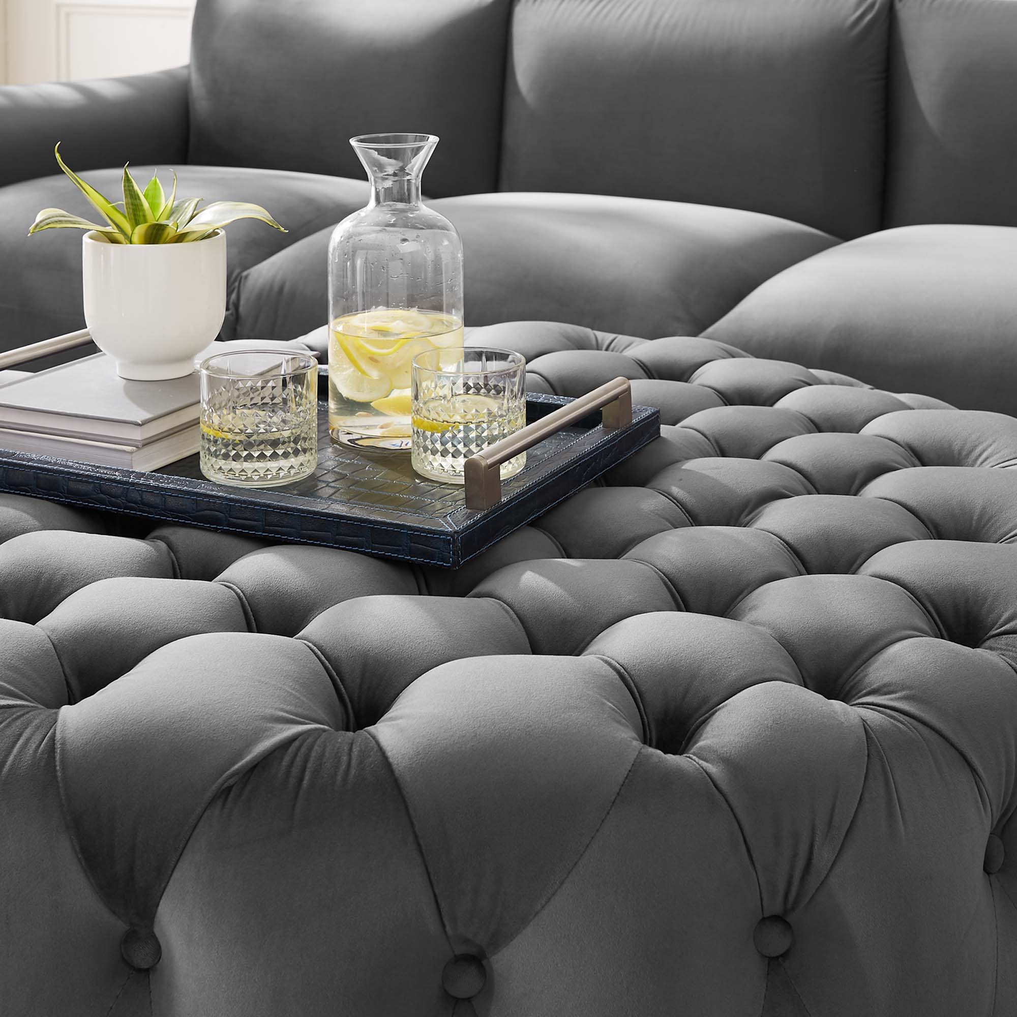 Modway Amour Tufted Button Large Round Performance Velvet Ottoman