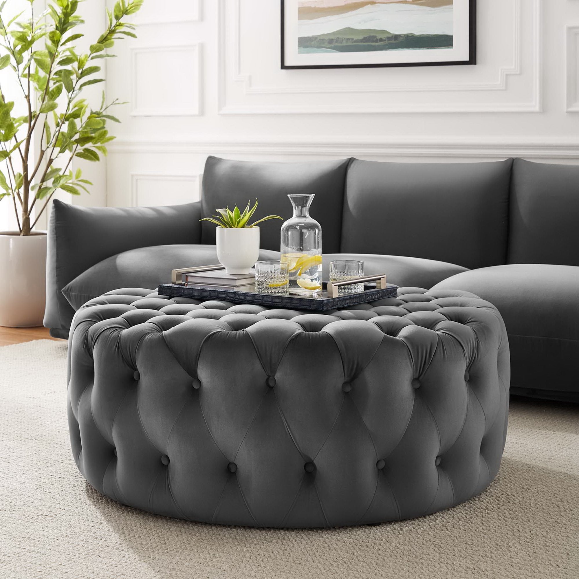Modway Amour Tufted Button Large Round Performance Velvet Ottoman