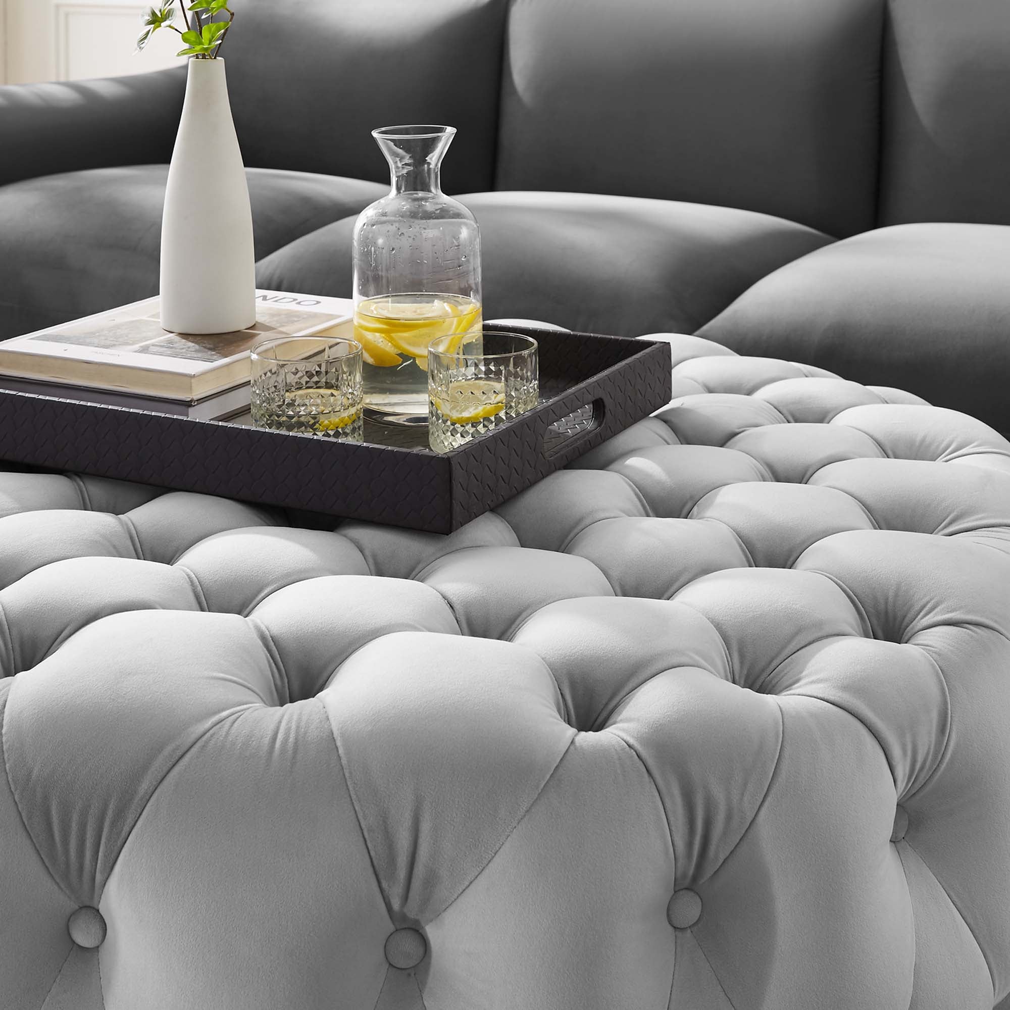 Modway Amour Tufted Button Large Round Performance Velvet Ottoman