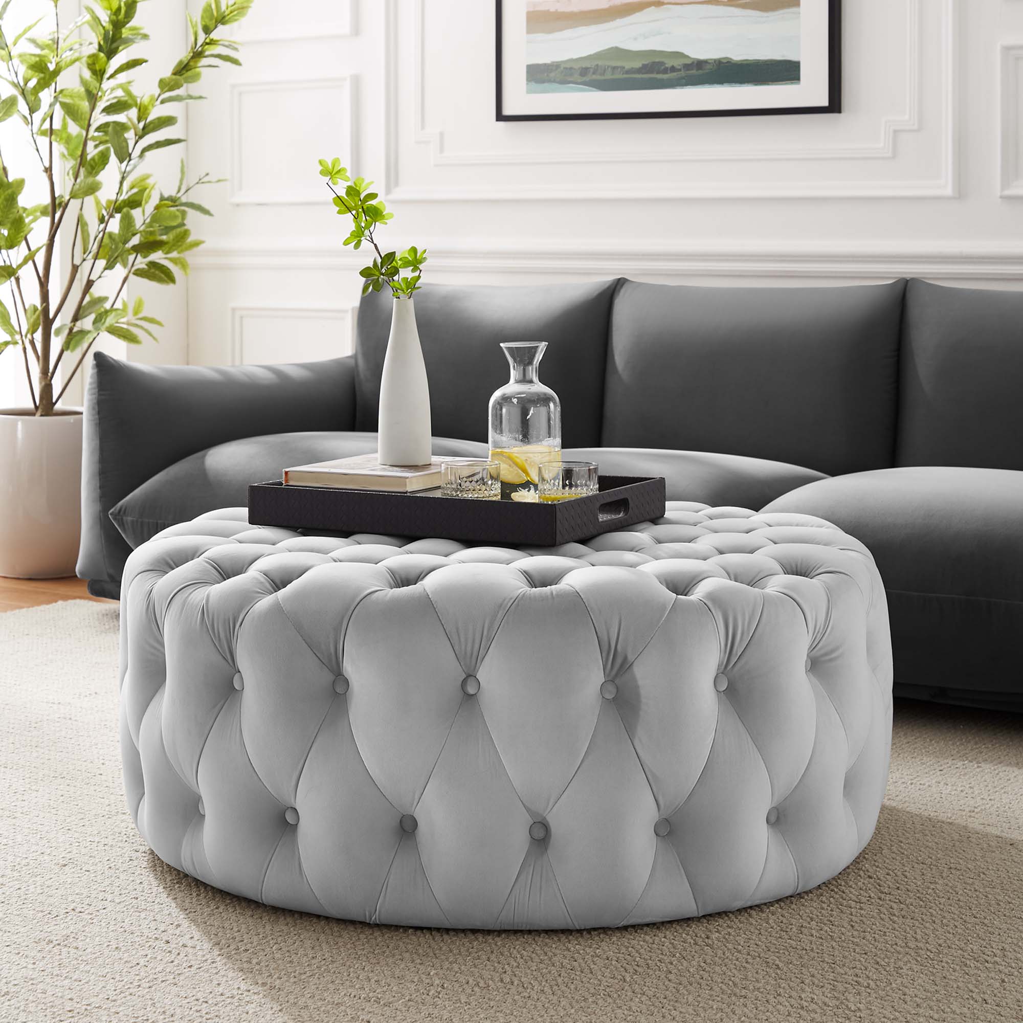Modway Amour Tufted Button Large Round Performance Velvet Ottoman
