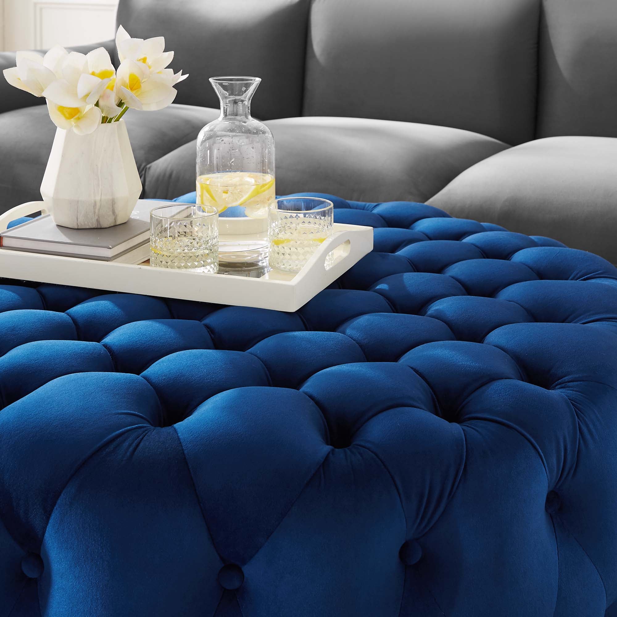 Modway Amour Tufted Button Large Round Performance Velvet Ottoman
