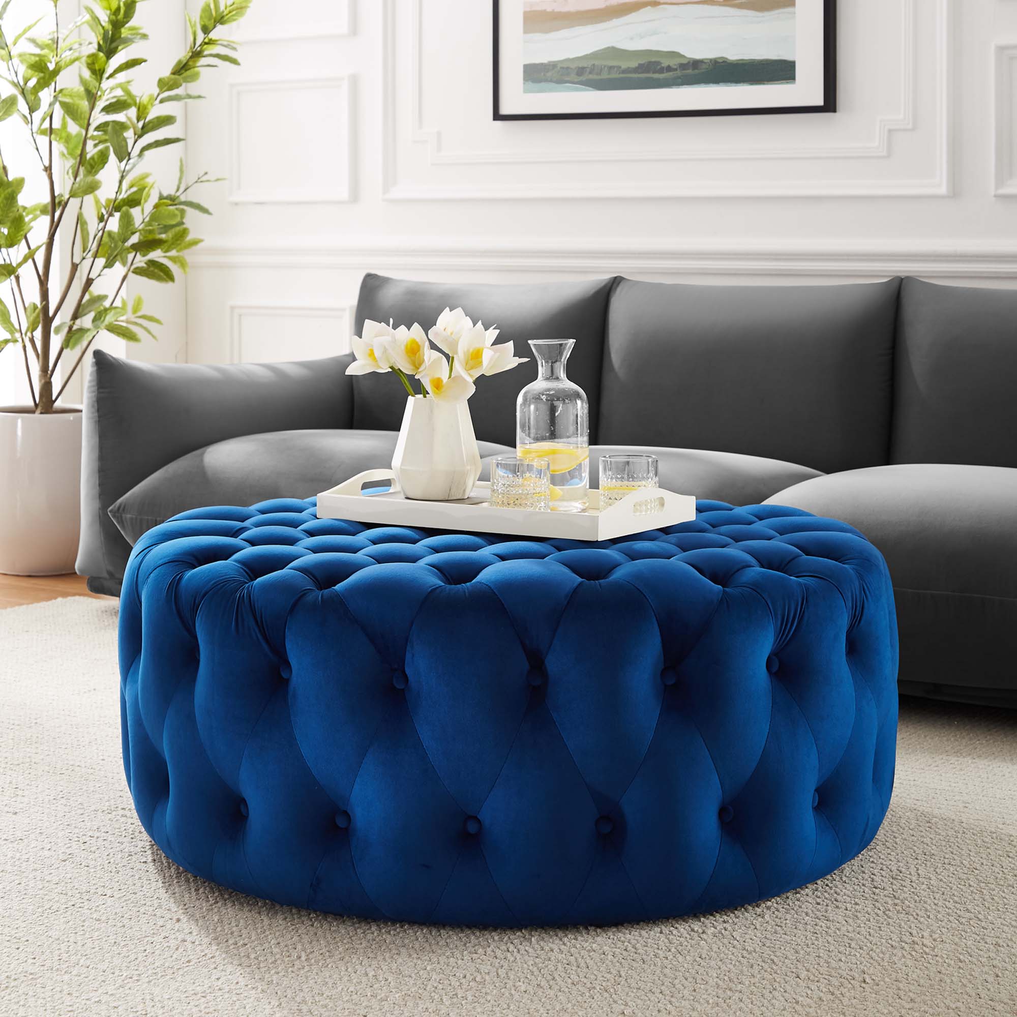 Modway Amour Tufted Button Large Round Performance Velvet Ottoman