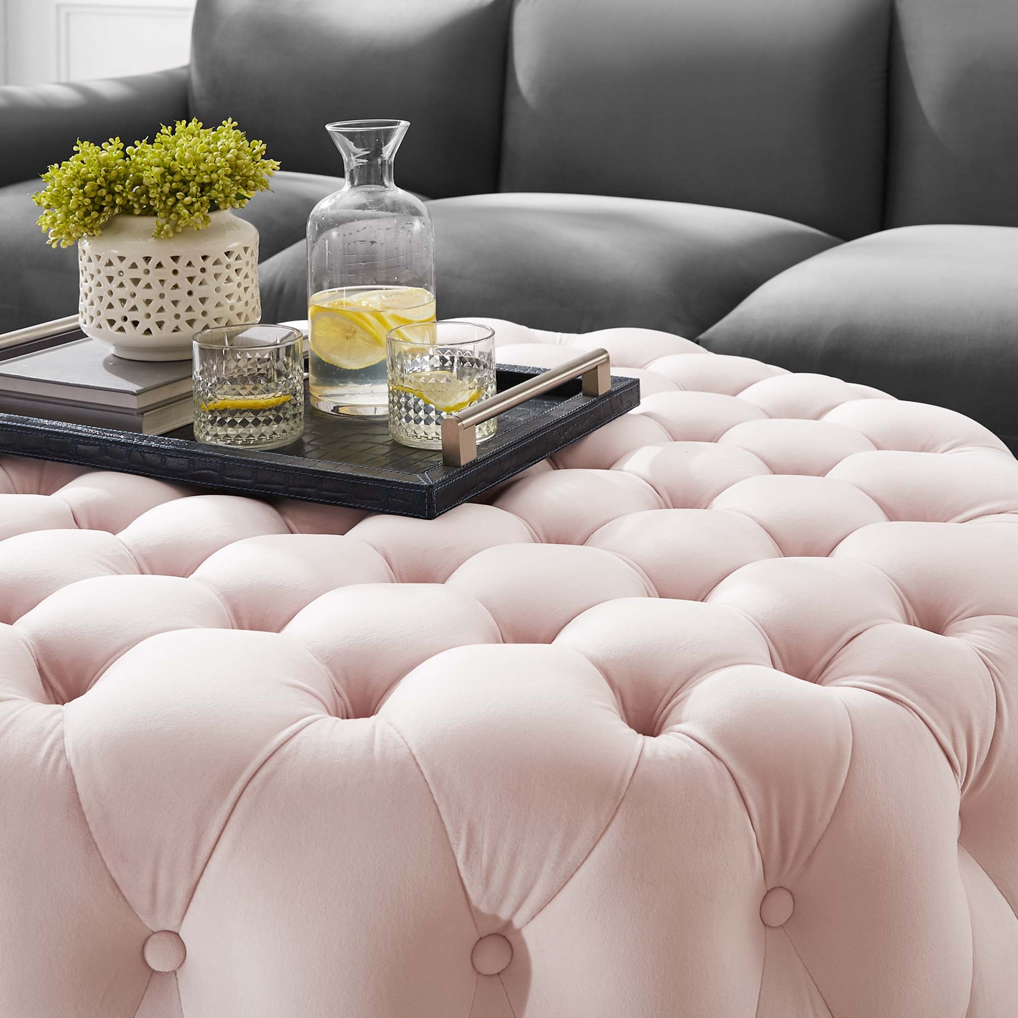 Modway Amour Tufted Button Large Round Performance Velvet Ottoman