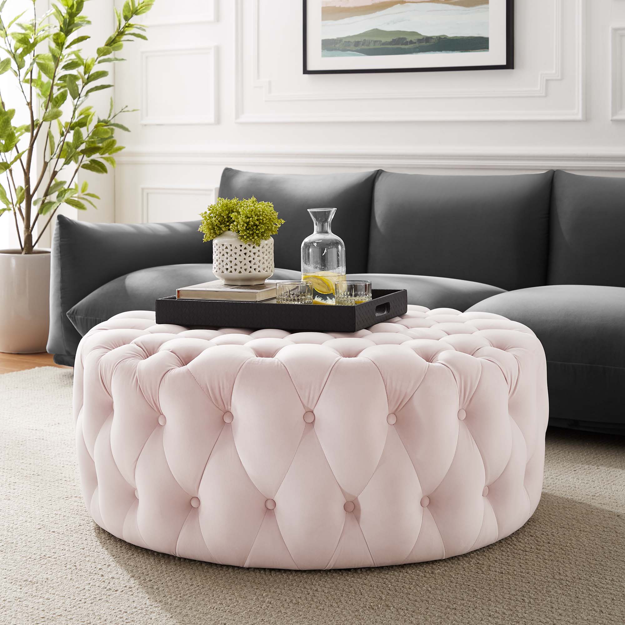 Modway Amour Tufted Button Large Round Performance Velvet Ottoman