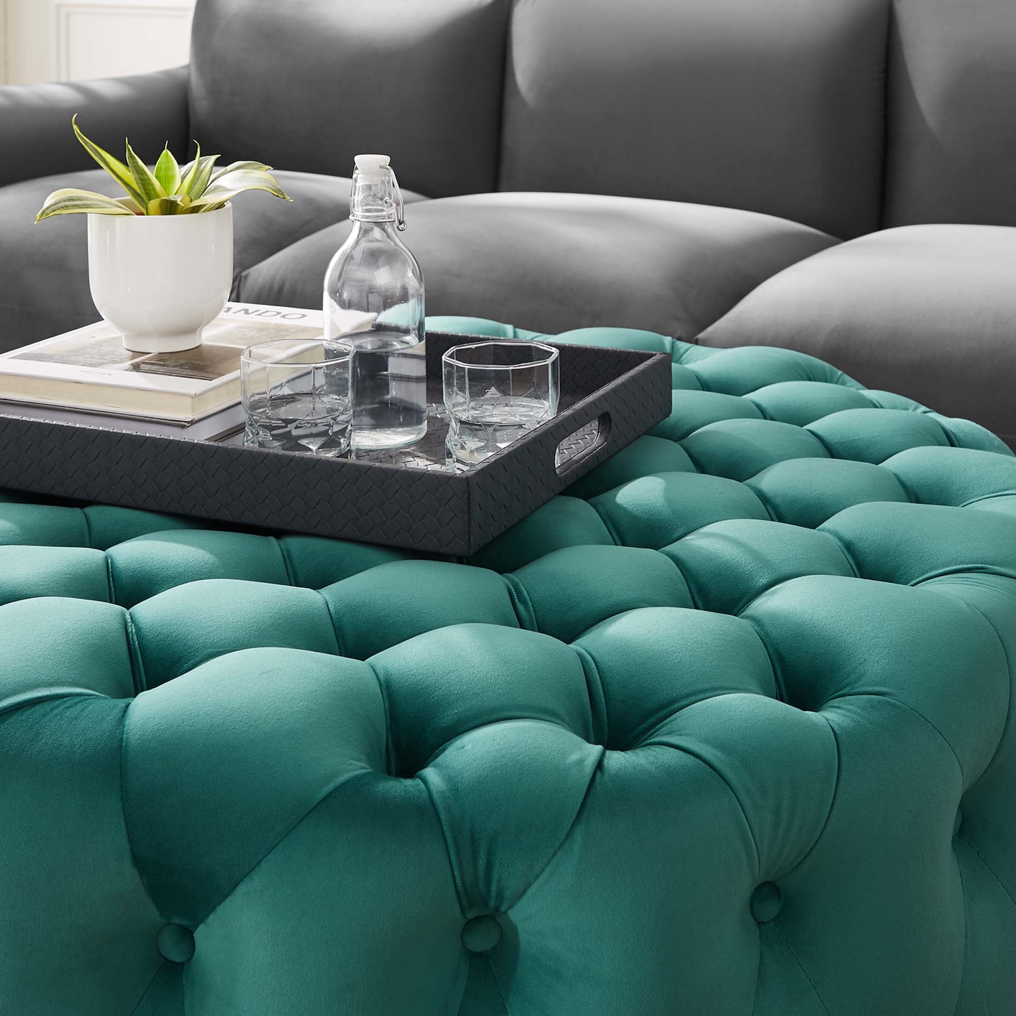 Modway Amour Tufted Button Large Round Performance Velvet Ottoman