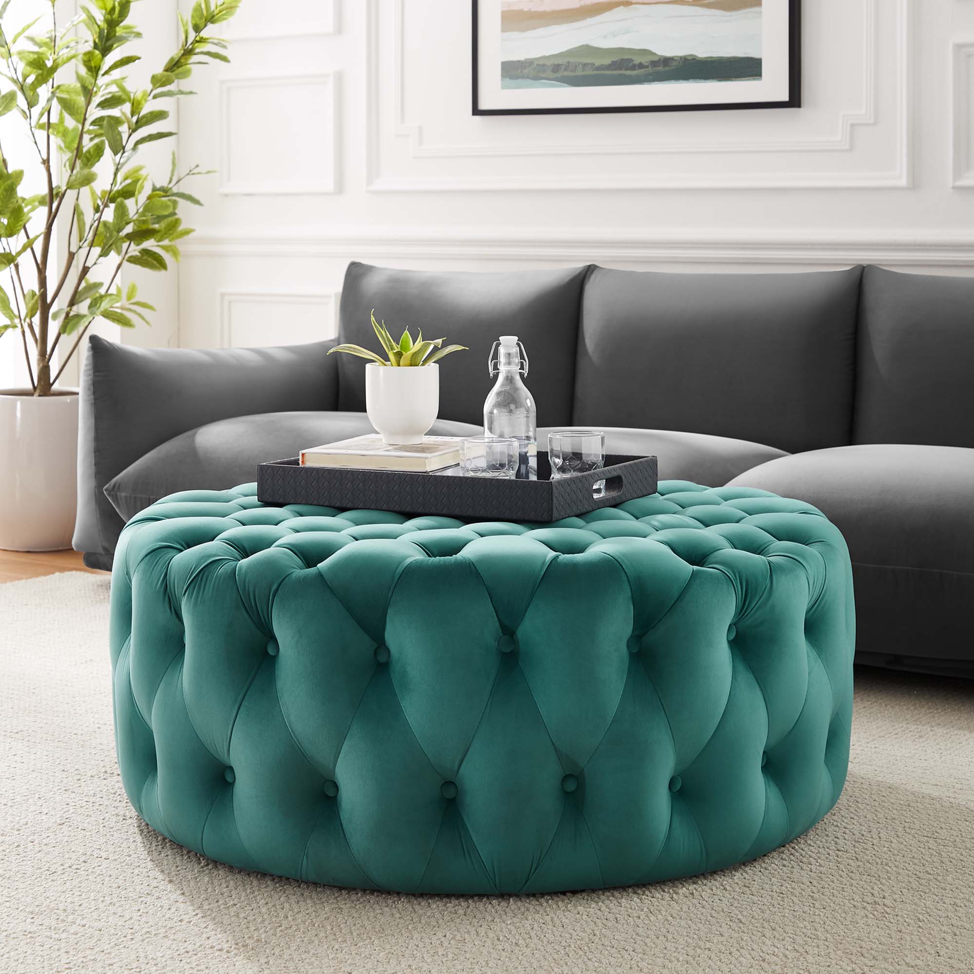 Modway Amour Tufted Button Large Round Performance Velvet Ottoman