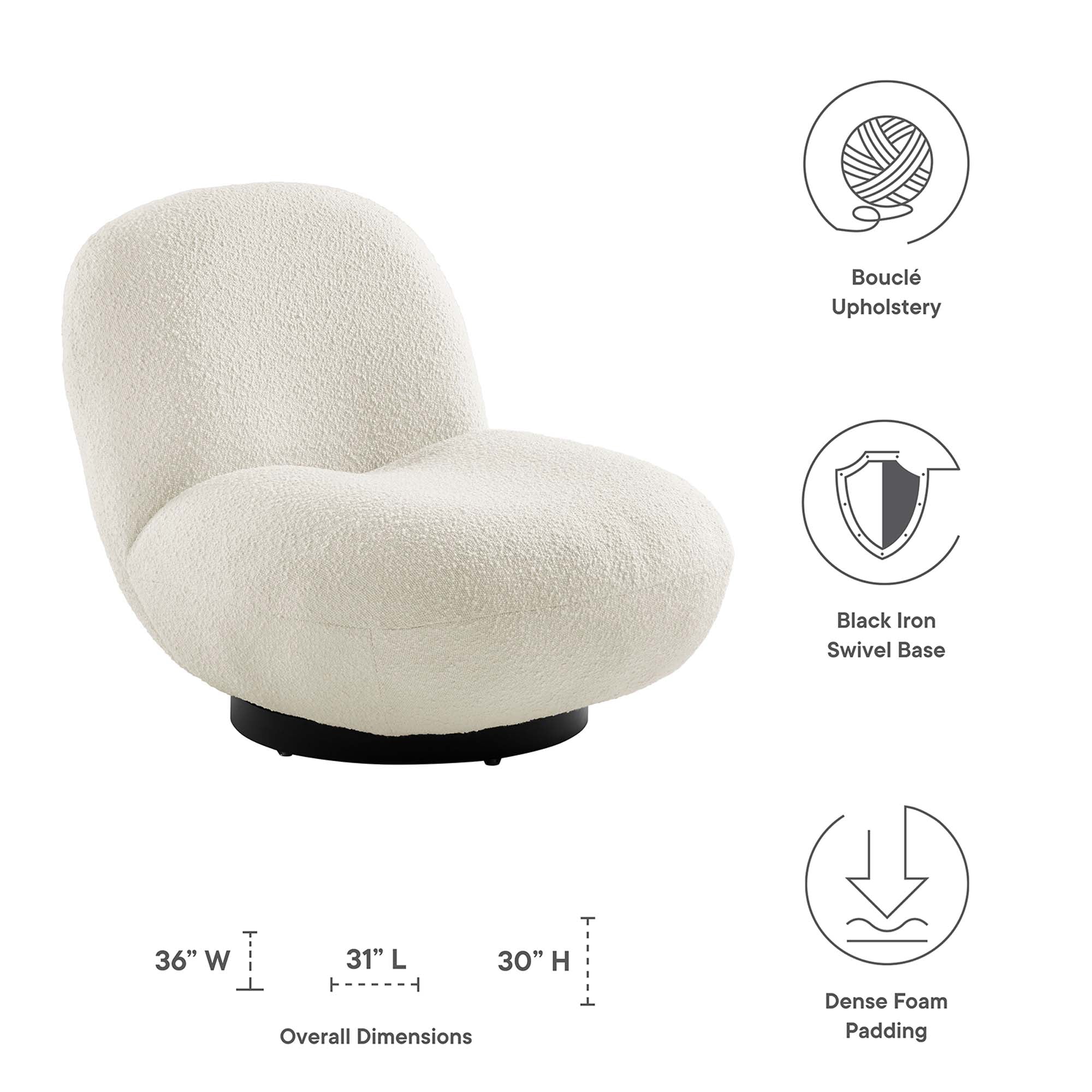Modway Kindred Boucle Upholstered Upholstered Fabric Swivel Chair