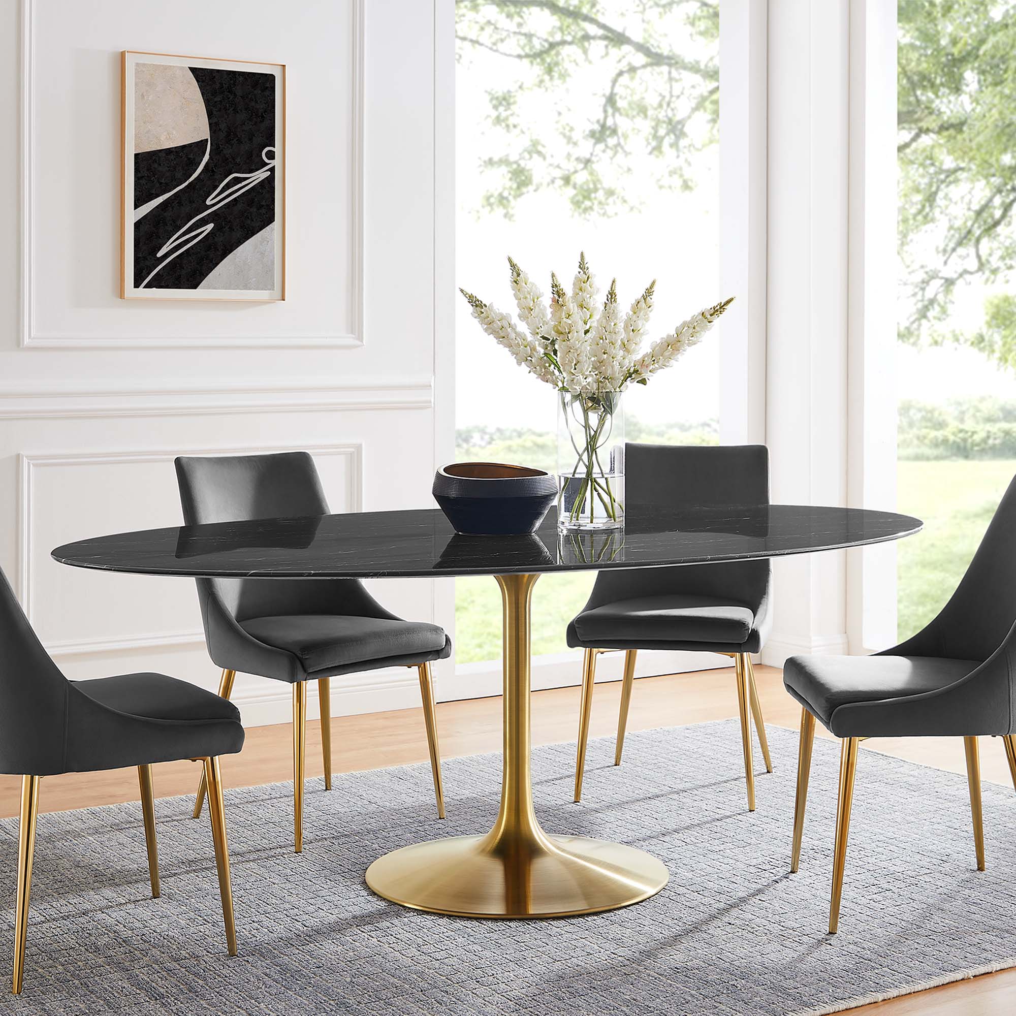 Modway Lippa 78" Oval Faux Marble Dining Table