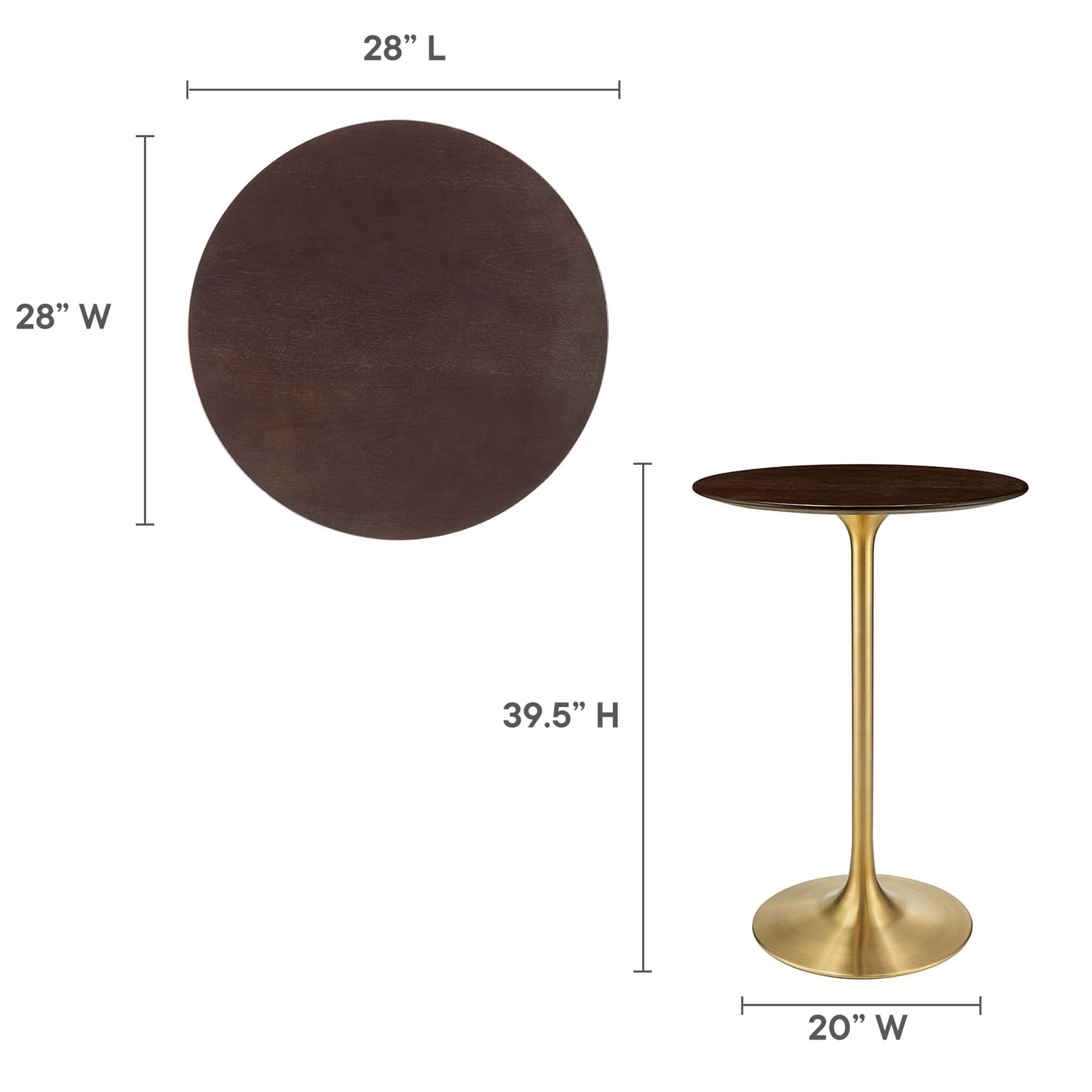 Modway Lippa 28" Round Cherry Walnut Wood Bar Table