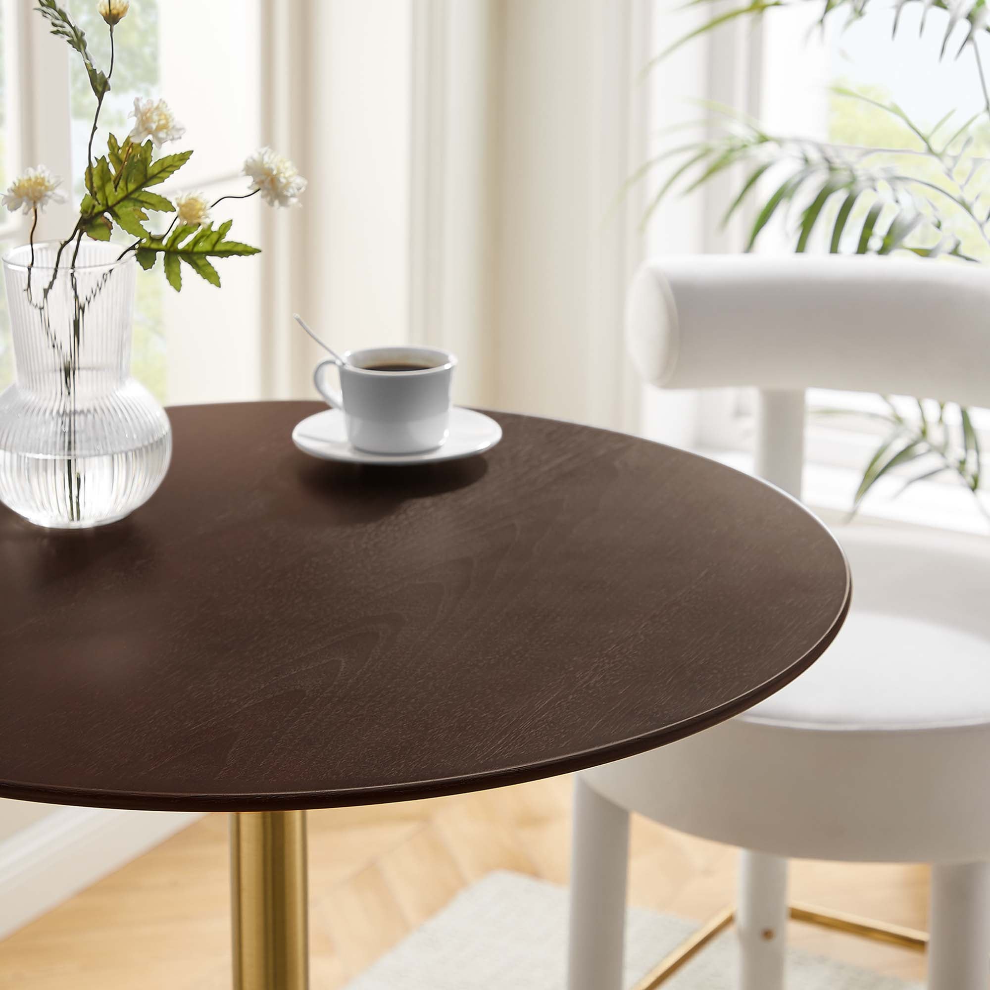 Modway Lippa 28" Round Cherry Walnut Wood Bar Table