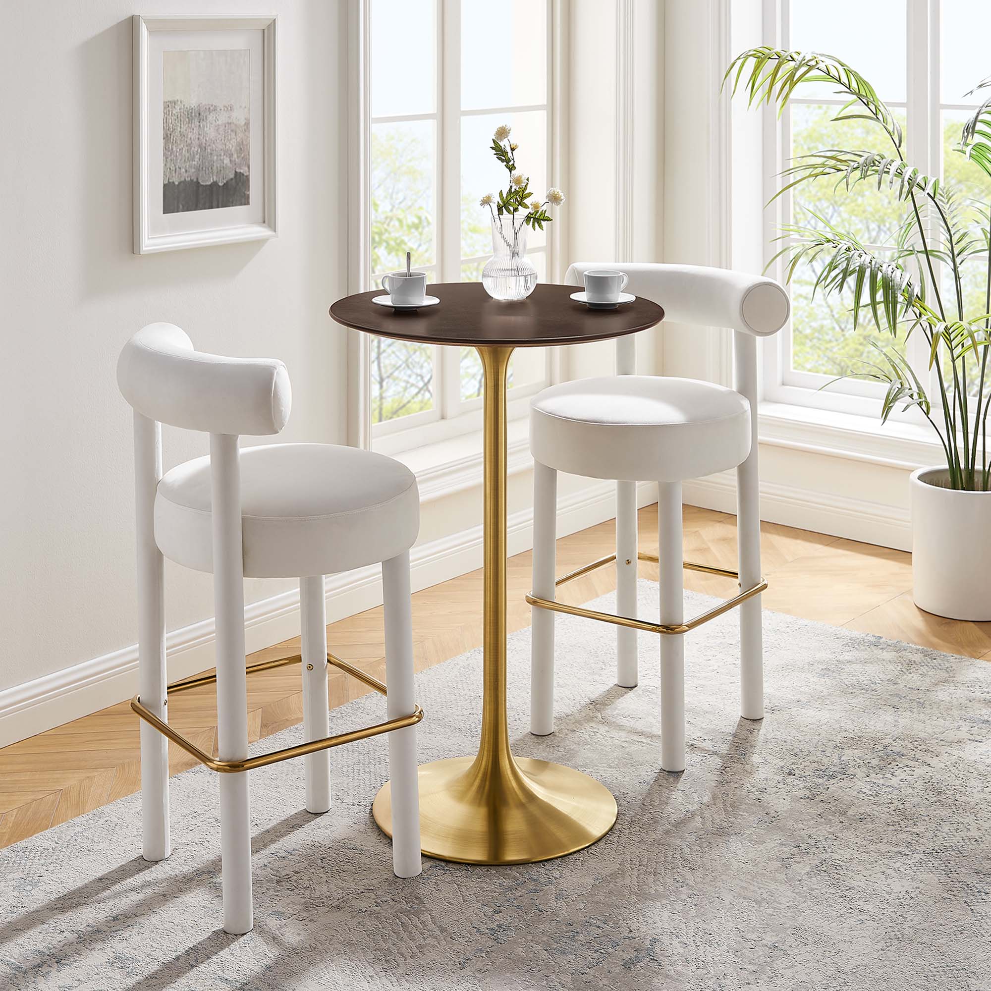 Modway Lippa 28" Round Cherry Walnut Wood Bar Table