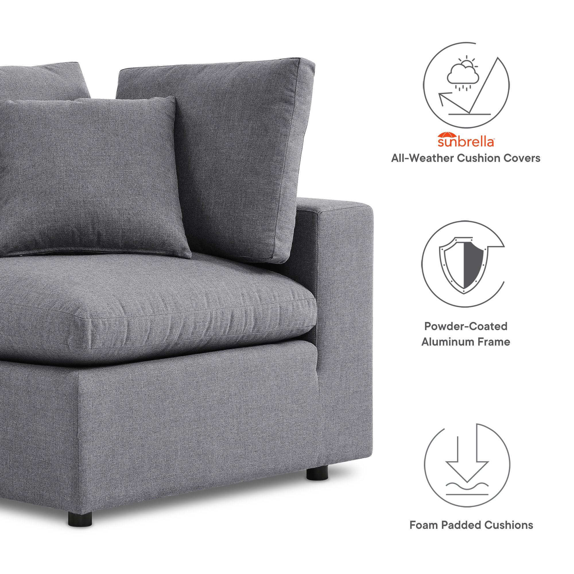 Modway EEI-5590 Commix 5-Piece Sunbrella® Outdoor Patio Sectional Sofa