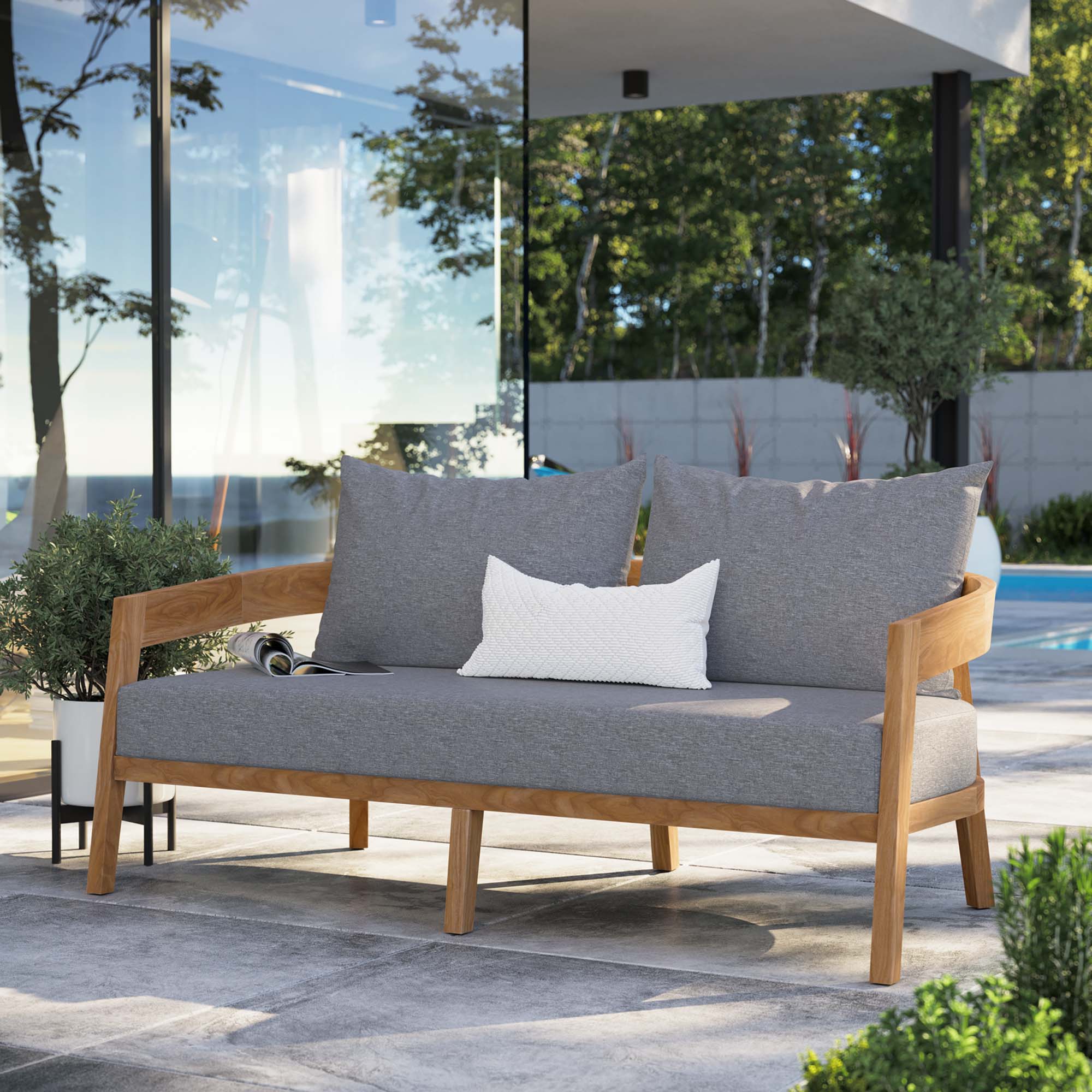 Modway Brisbane Teak Wood Outdoor Patio Loveseat