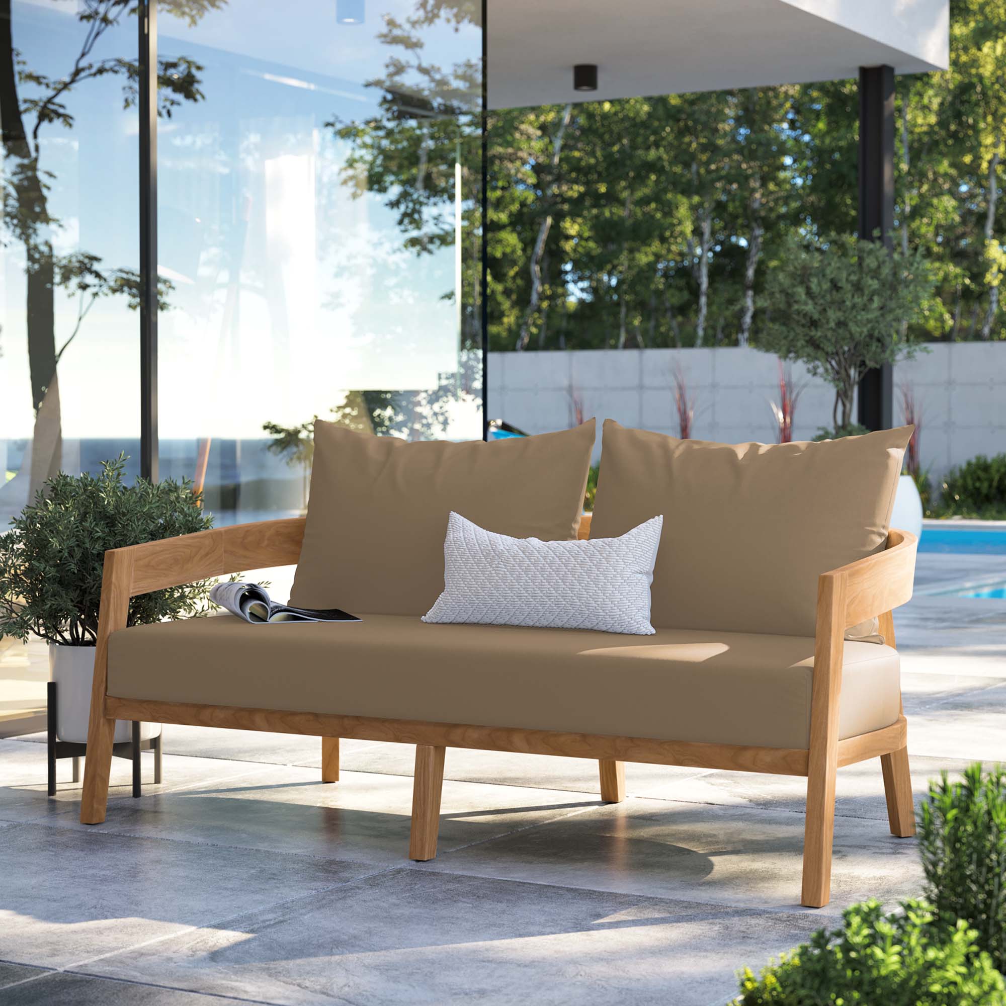 Modway Brisbane Teak Wood Outdoor Patio Loveseat
