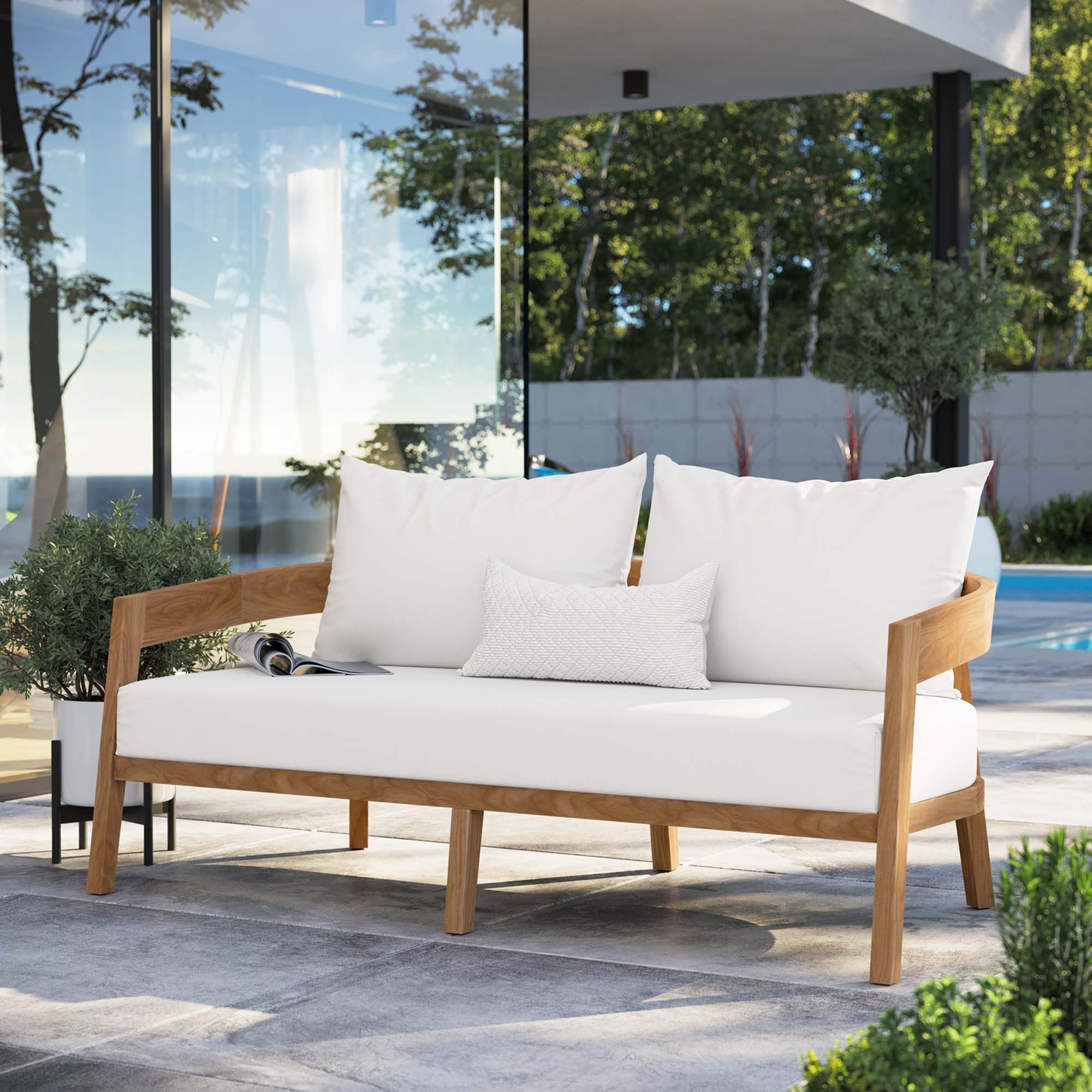 Modway Brisbane Teak Wood Outdoor Patio Loveseat