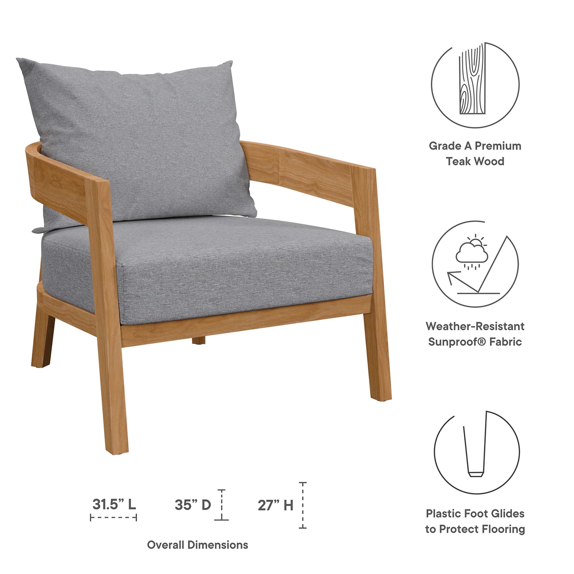 Modway Brisbane Teak Wood Outdoor Patio Armchair