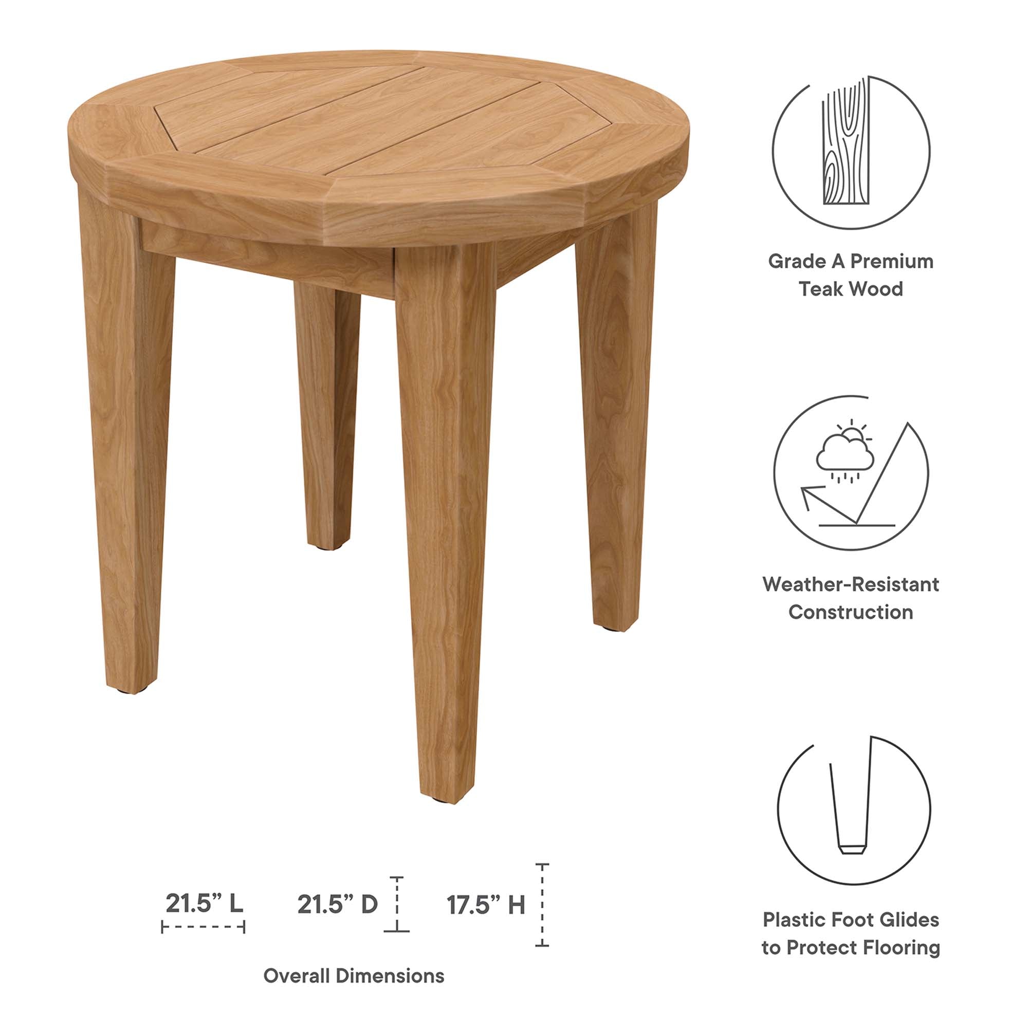 Modway Brisbane Teak Wood Outdoor Patio Side Table