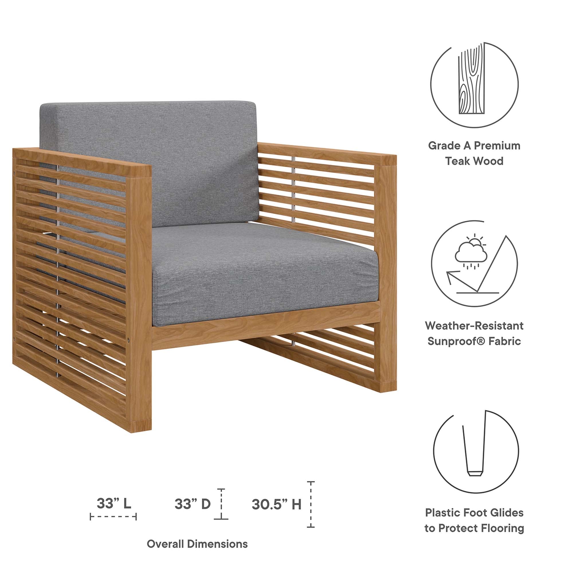 Modway Carlsbad Teak Wood Outdoor Patio Armchair