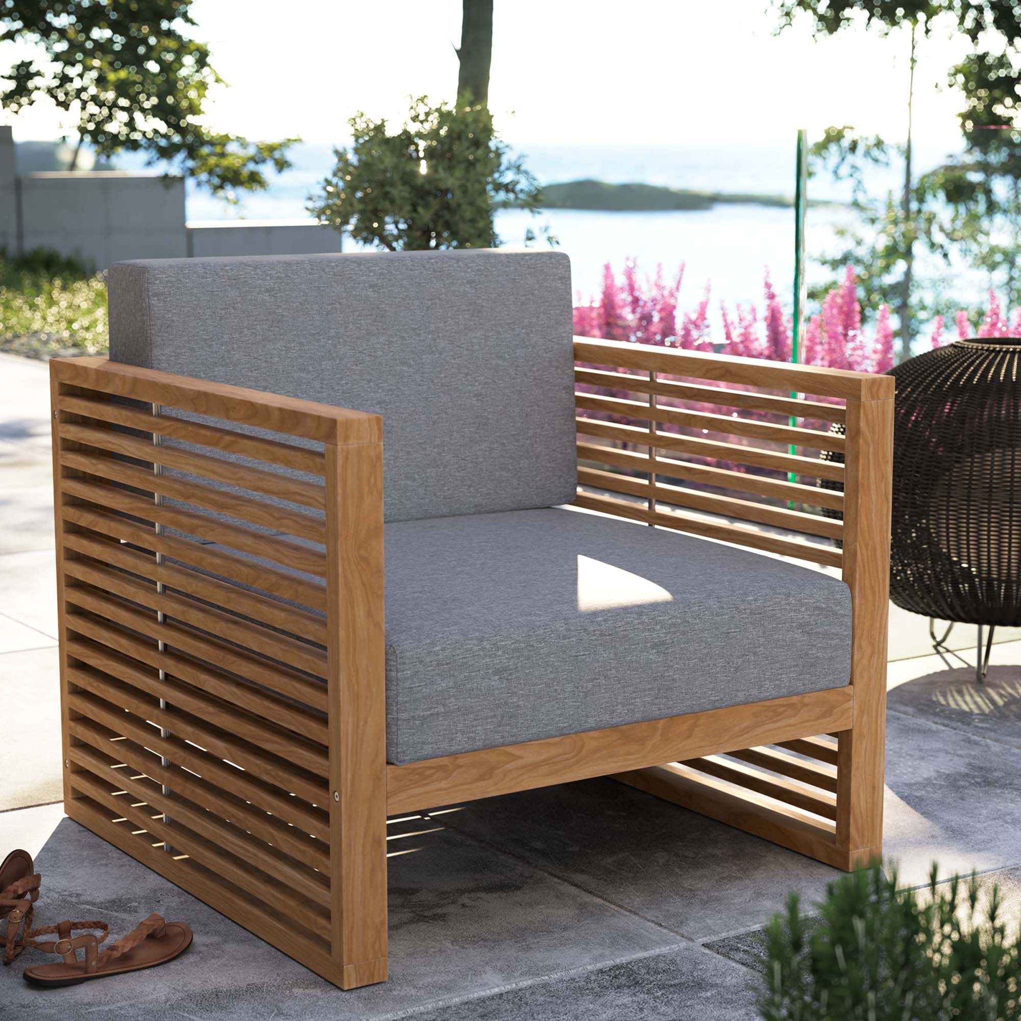 Modway Carlsbad Teak Wood Outdoor Patio Armchair