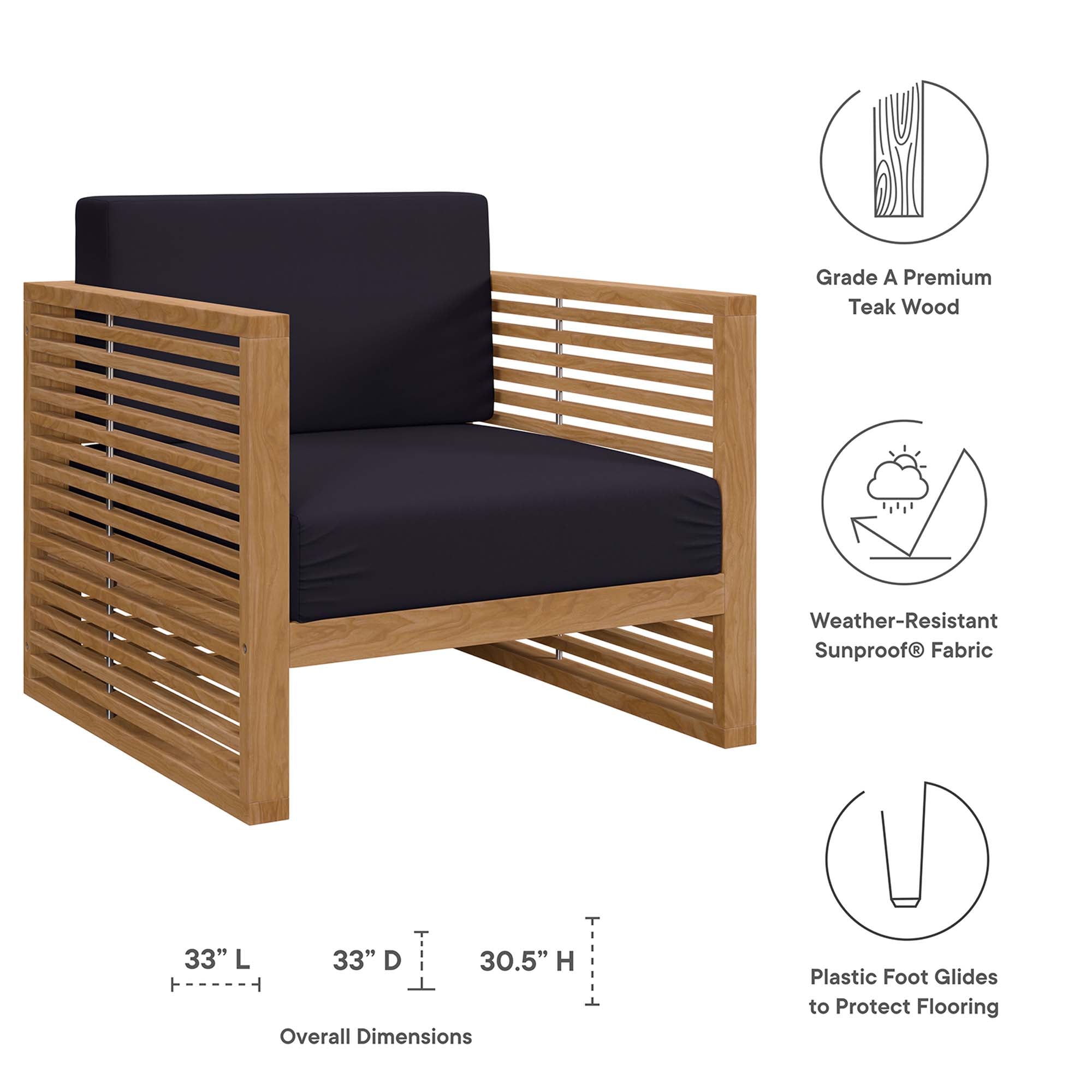 Modway Carlsbad Teak Wood Outdoor Patio Armchair