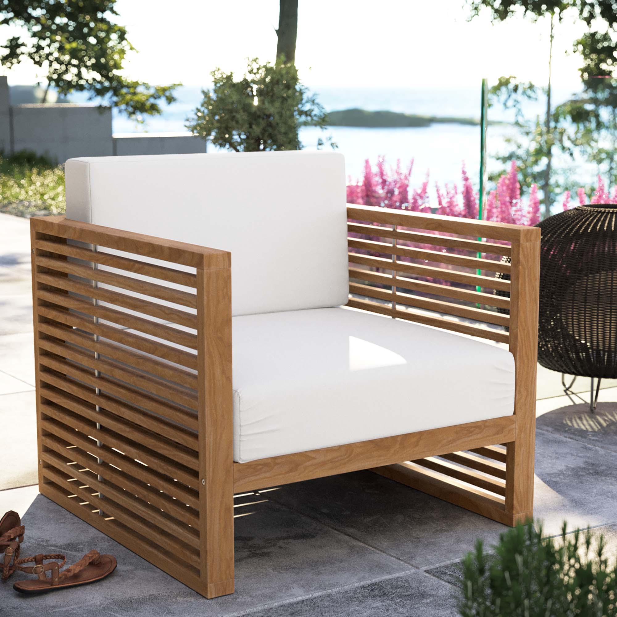 Modway Carlsbad Teak Wood Outdoor Patio Armchair