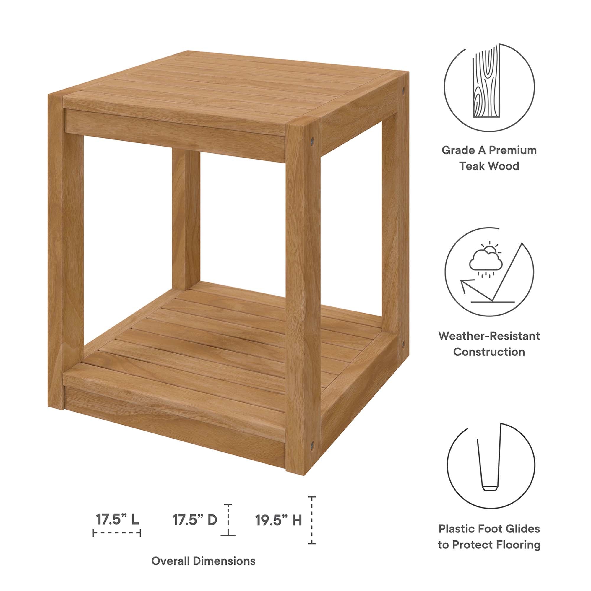 Modway Carlsbad Teak Wood Outdoor Patio Side Table