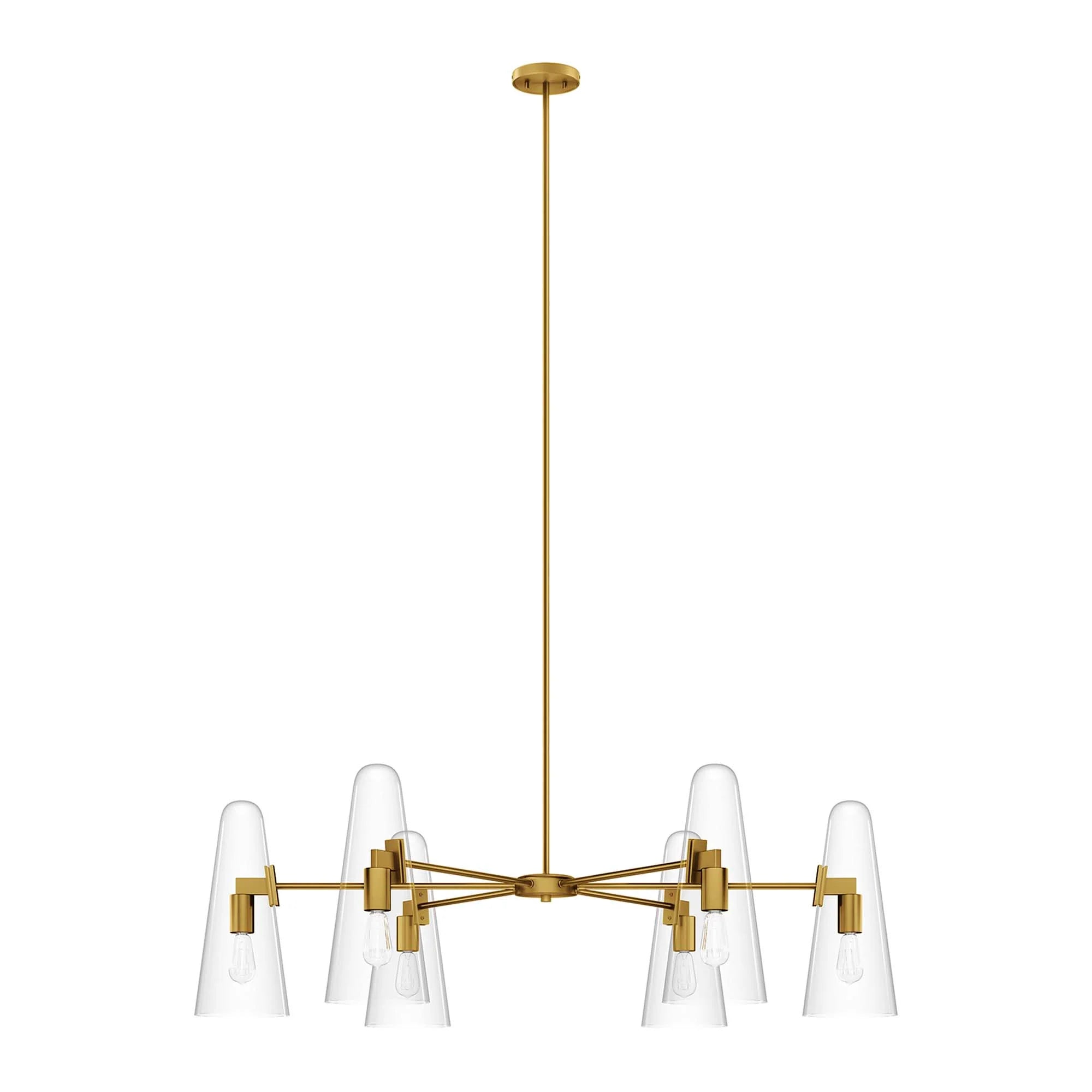 Modway Beacon 6-Light Chandelier with Glass Cone Shades – Clear Satin Brass or Opal Black