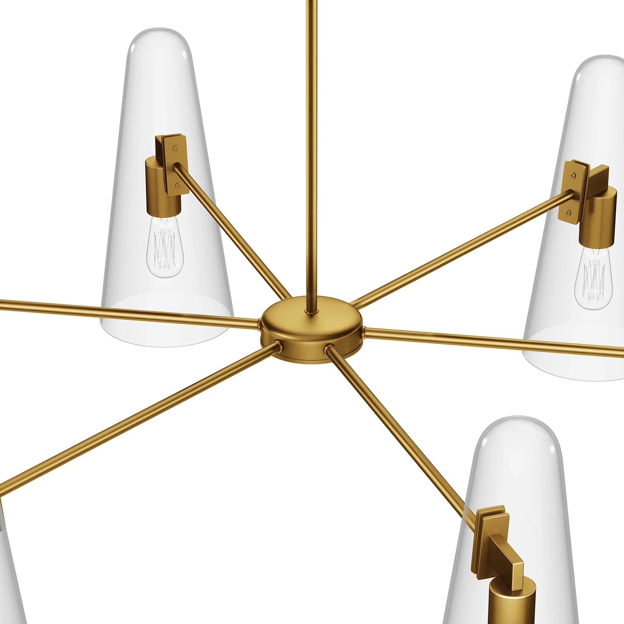 Modway Beacon 6-Light Chandelier with Glass Cone Shades – Clear Satin Brass or Opal Black