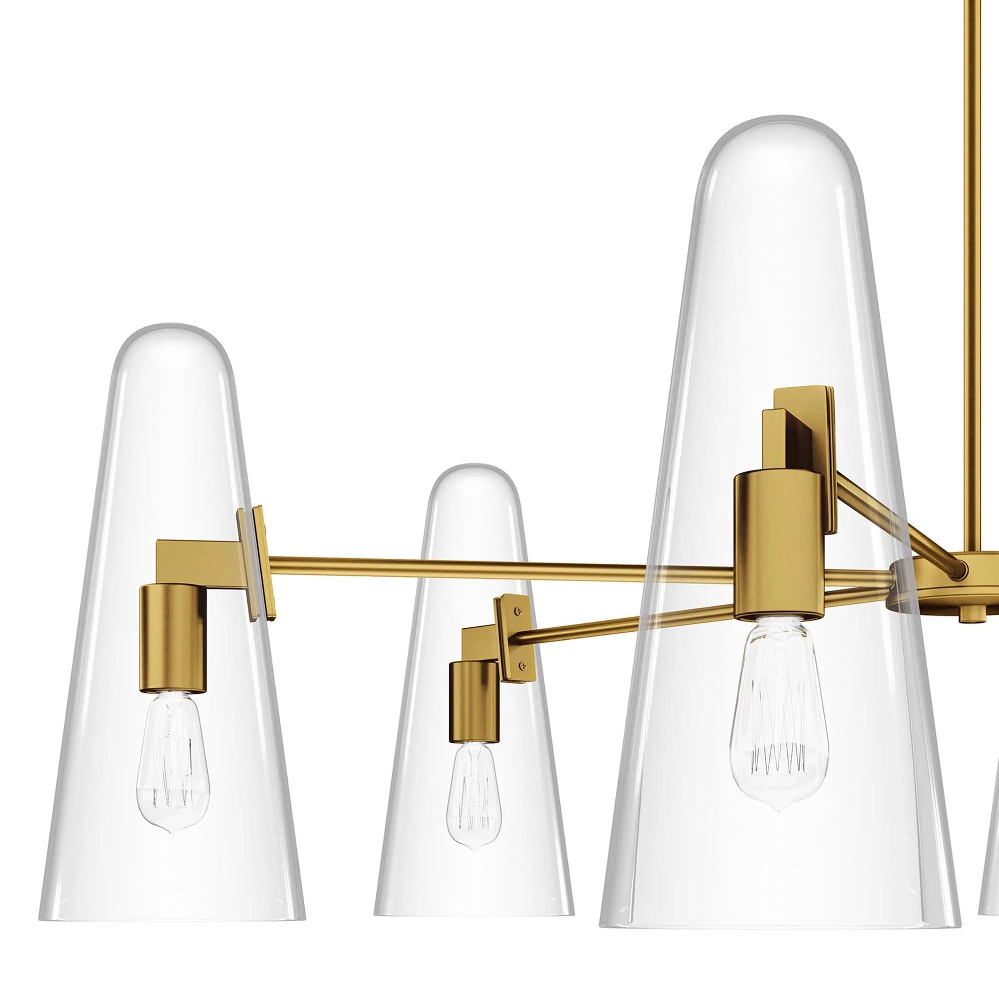 Modway Beacon 6-Light Chandelier with Glass Cone Shades – Clear Satin Brass or Opal Black