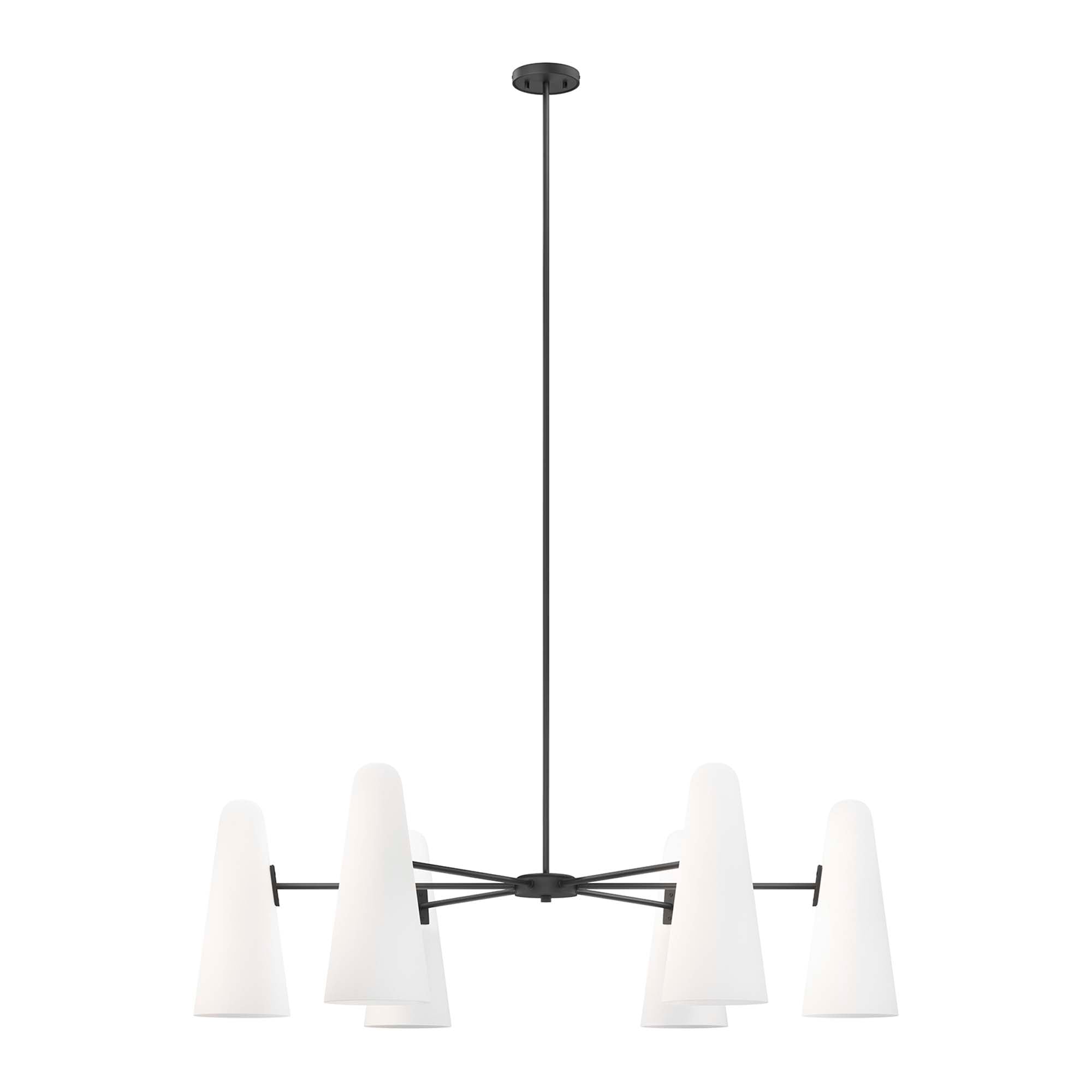 Modway Beacon 6-Light Chandelier with Glass Cone Shades – Clear Satin Brass or Opal Black