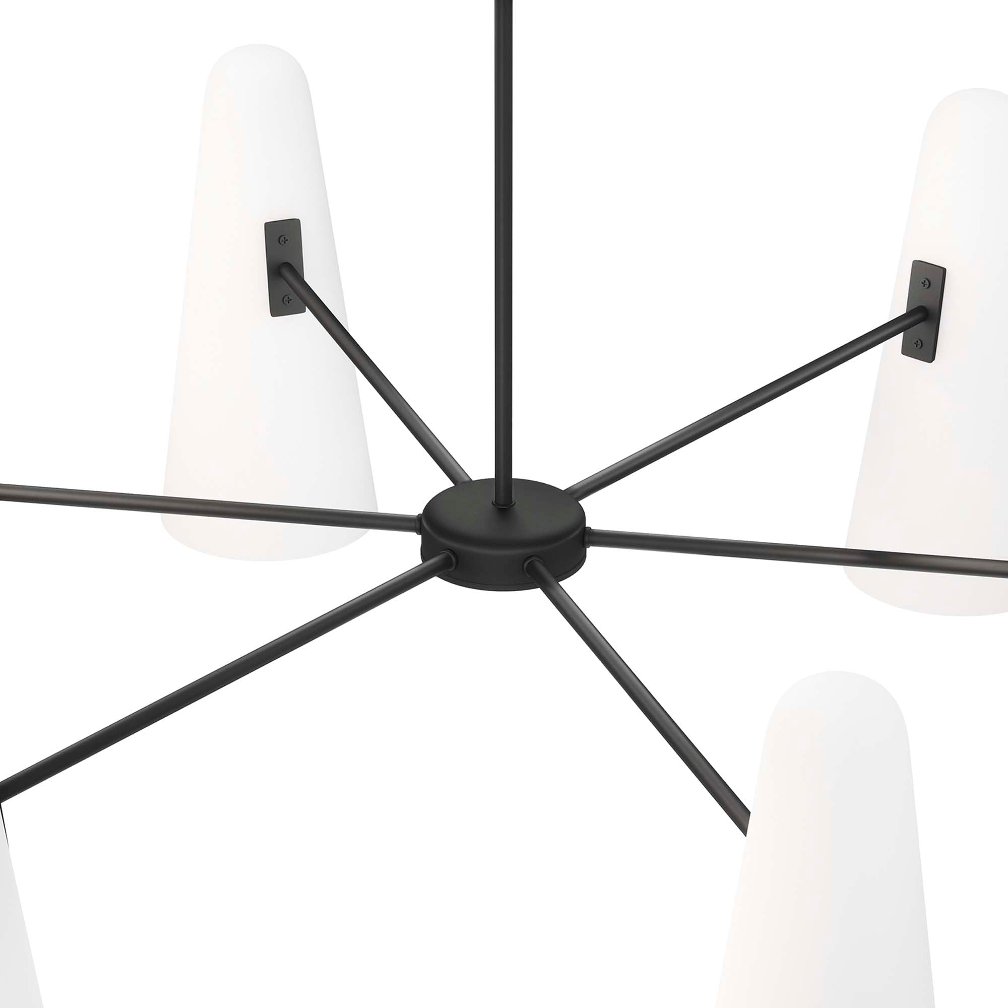 Modway Beacon 6-Light Chandelier with Glass Cone Shades – Clear Satin Brass or Opal Black