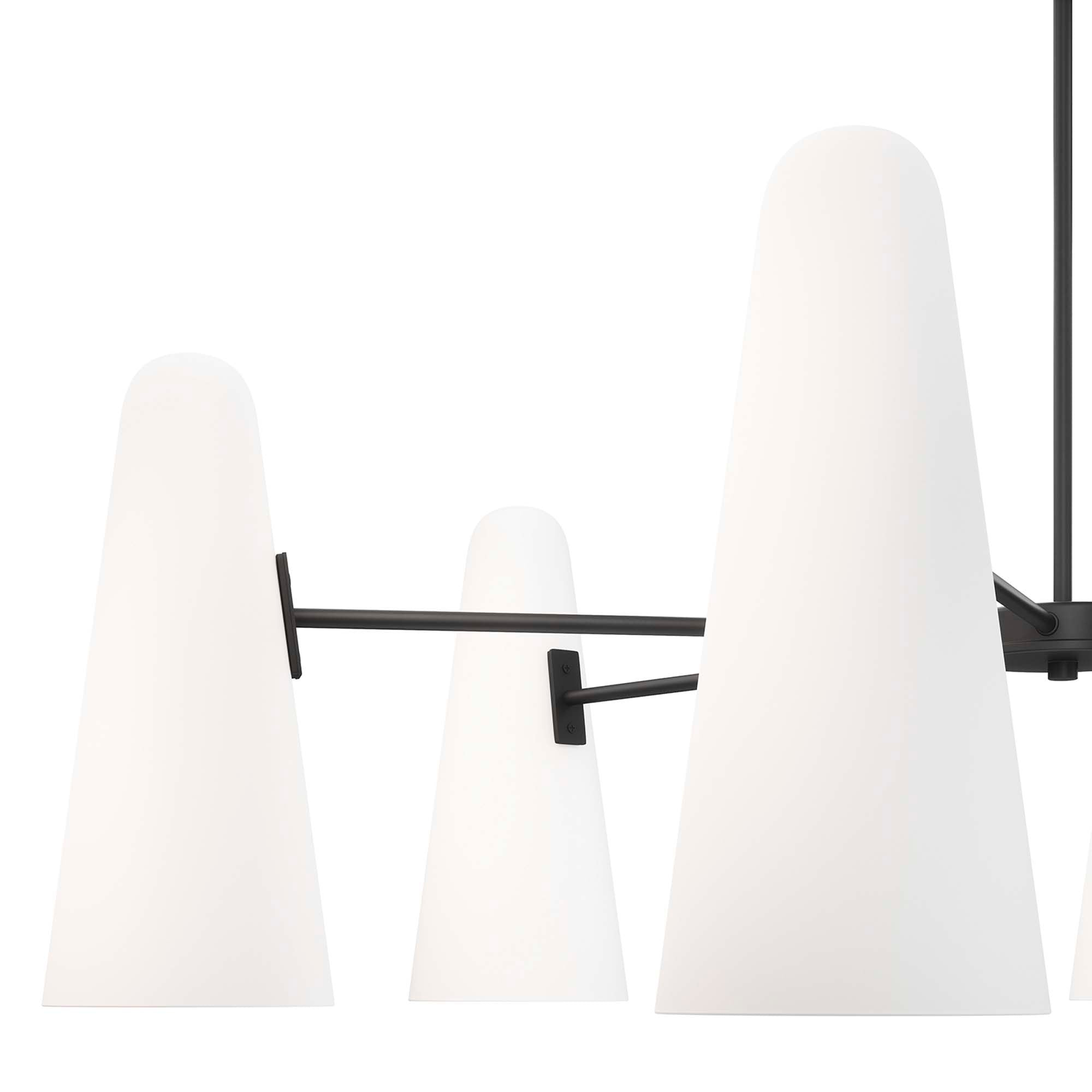 Modway Beacon 6-Light Chandelier with Glass Cone Shades – Clear Satin Brass or Opal Black