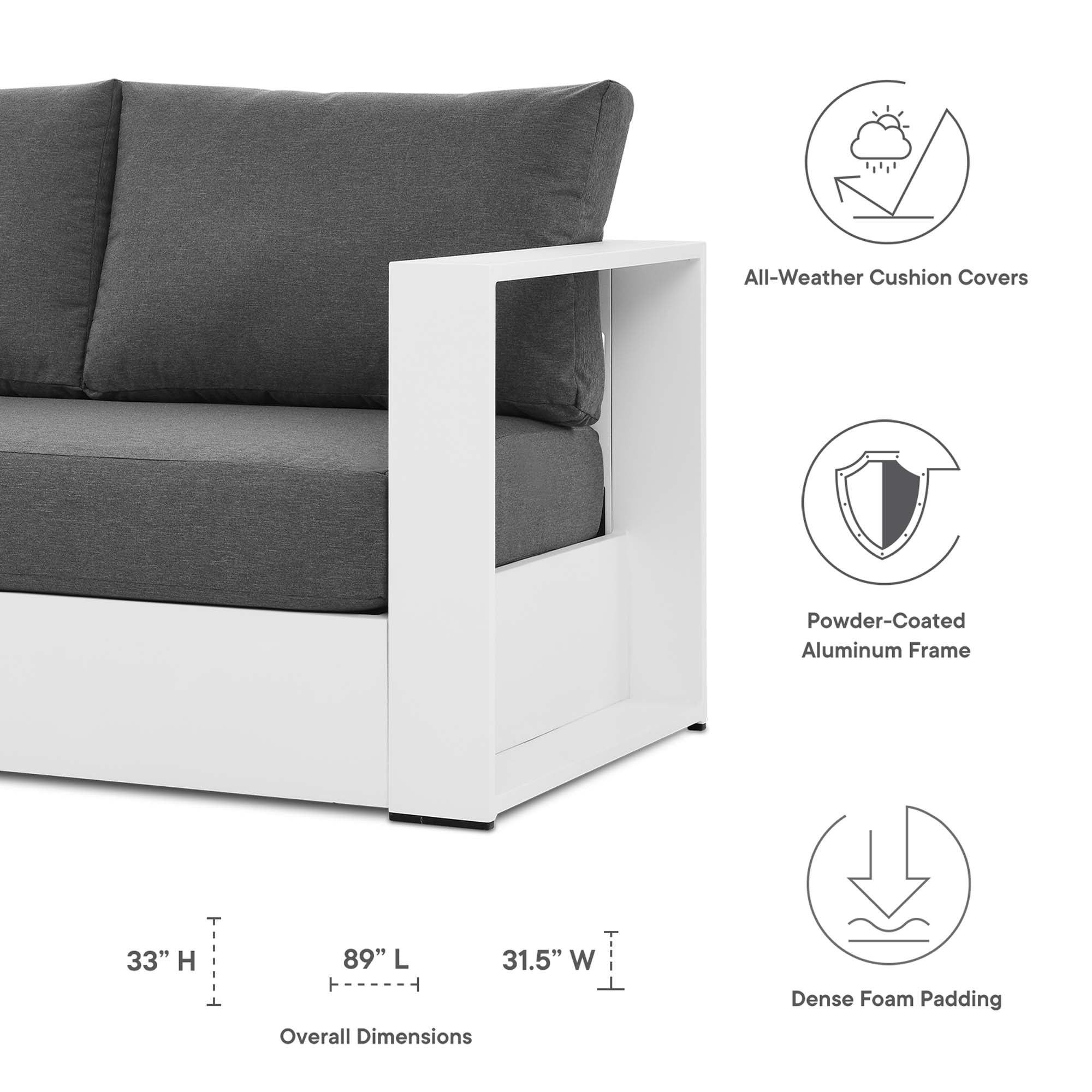 Modway Tahoe Outdoor Patio Powder-Coated Aluminum Sofa