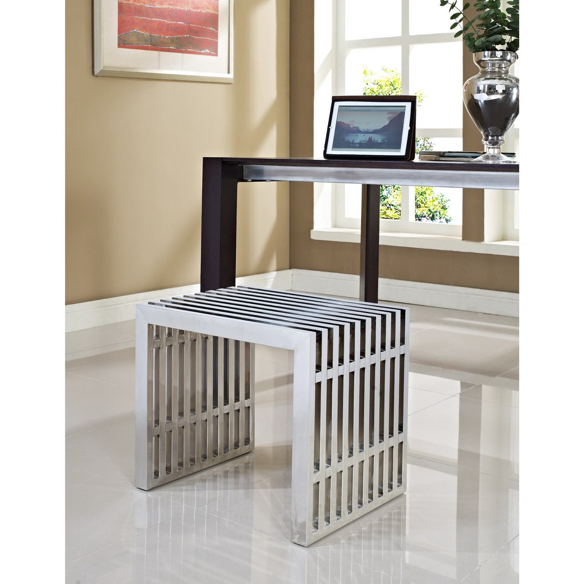 Modway Gridiron Small Stainless Steel Bench