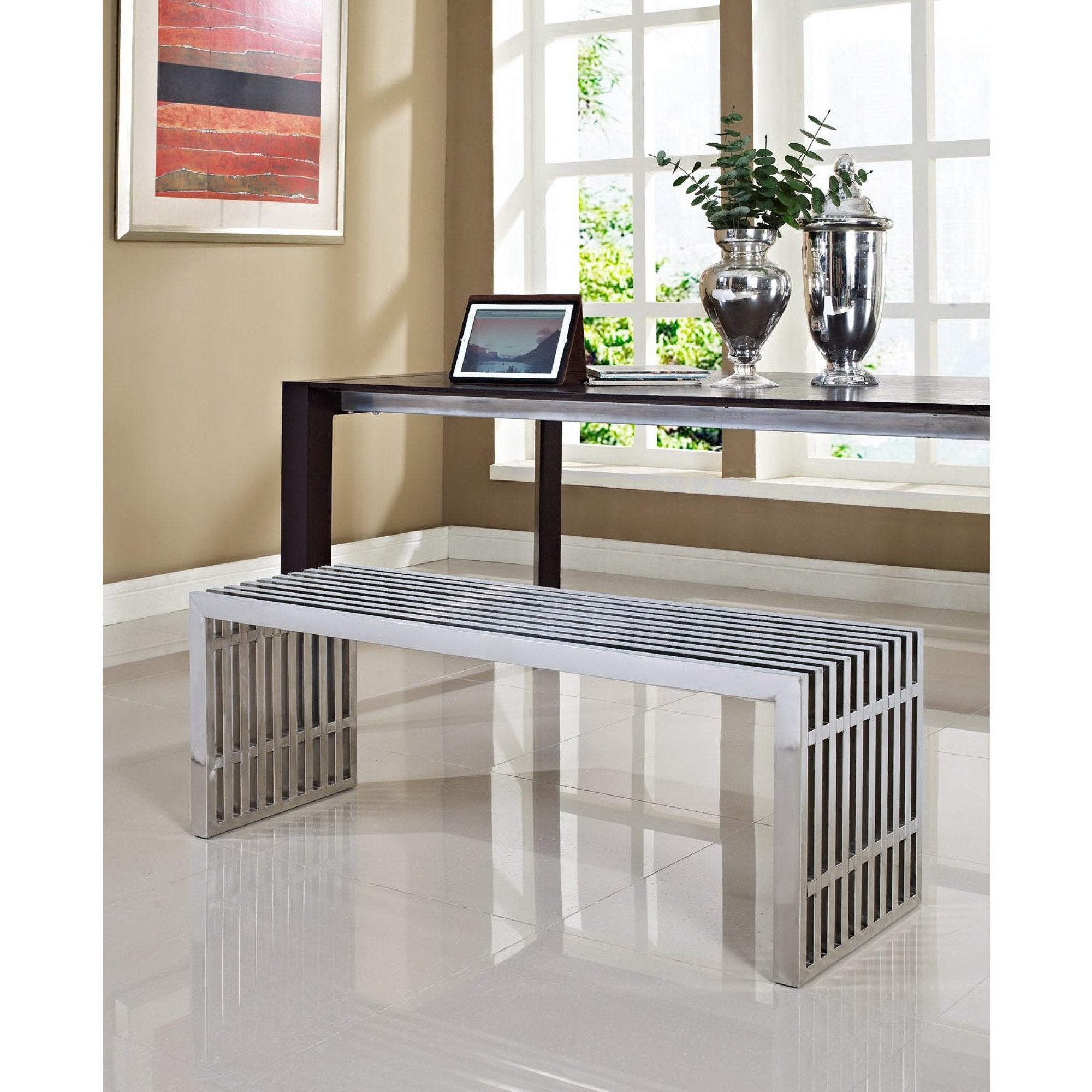 Modway Gridiron Large Stainless Steel Bench